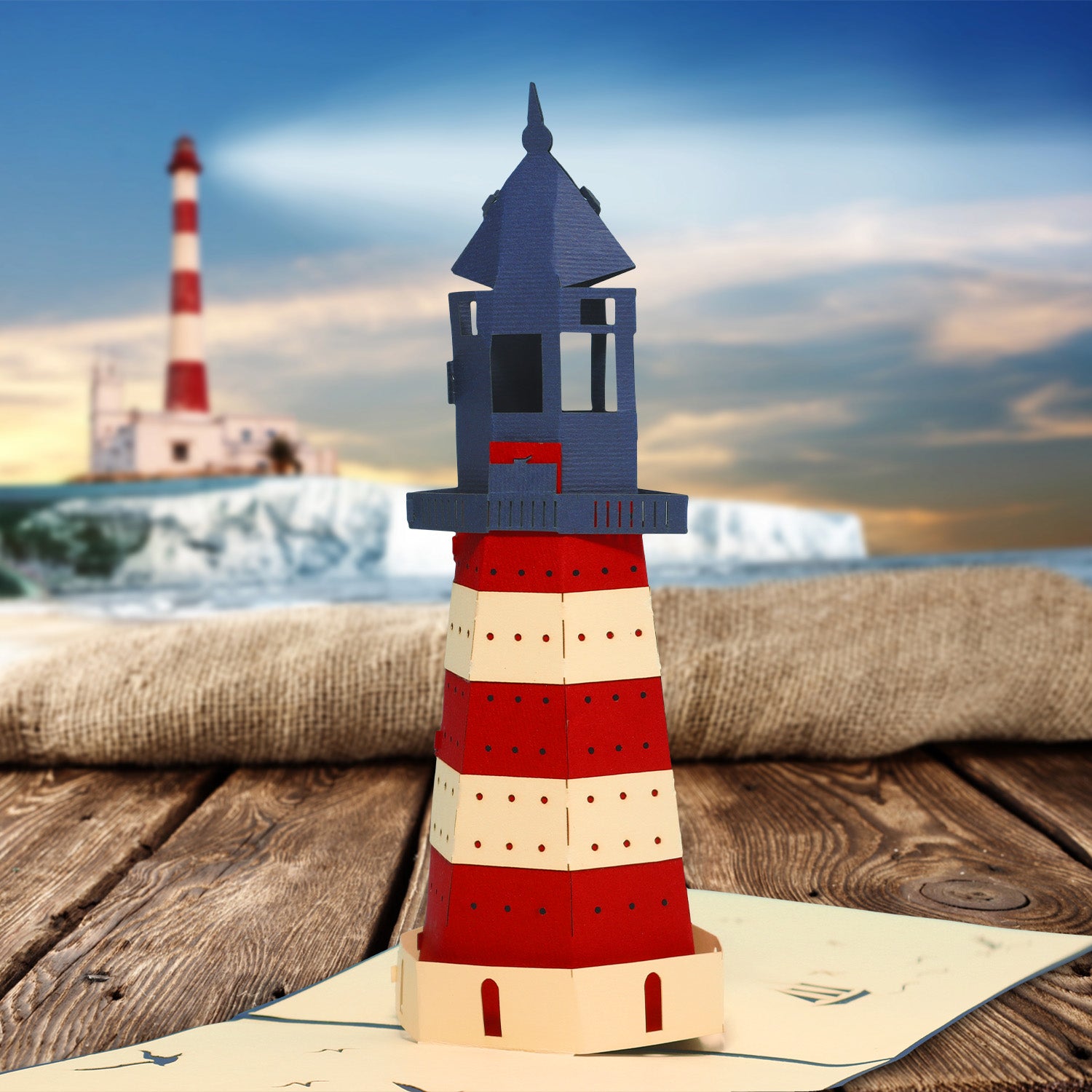 3D Pop-Up Karte, Strand, Urlaub & Entspannung, Leuchtturm, N119