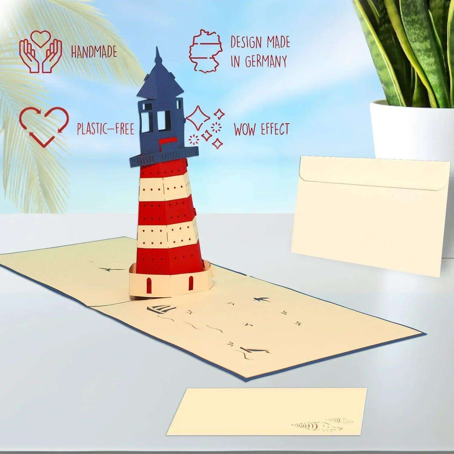 3D Pop-Up Karte, Strand, Urlaub & Entspannung, Leuchtturm, N119 LINPopUp N119