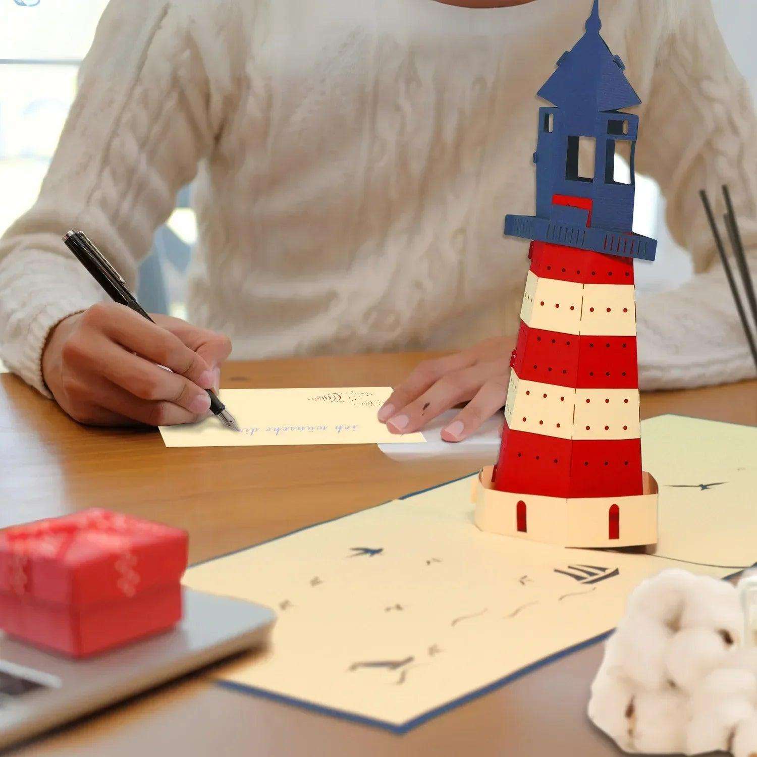 3D Pop-Up Karte, Strand, Urlaub & Entspannung, Leuchtturm, N119 LINPopUp N119