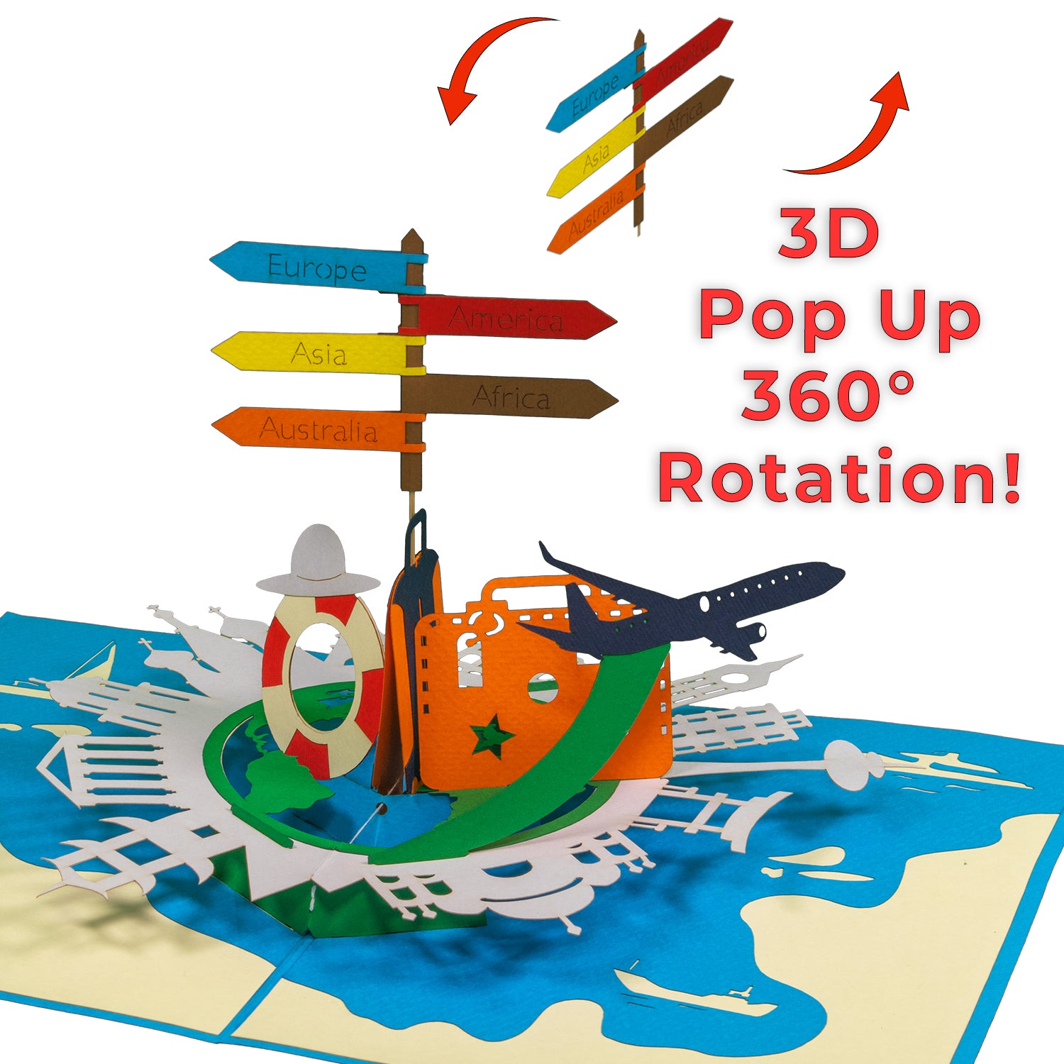 Rotierende 3D Pop-Up Karte - Urlaub Reise Gutschein, N112