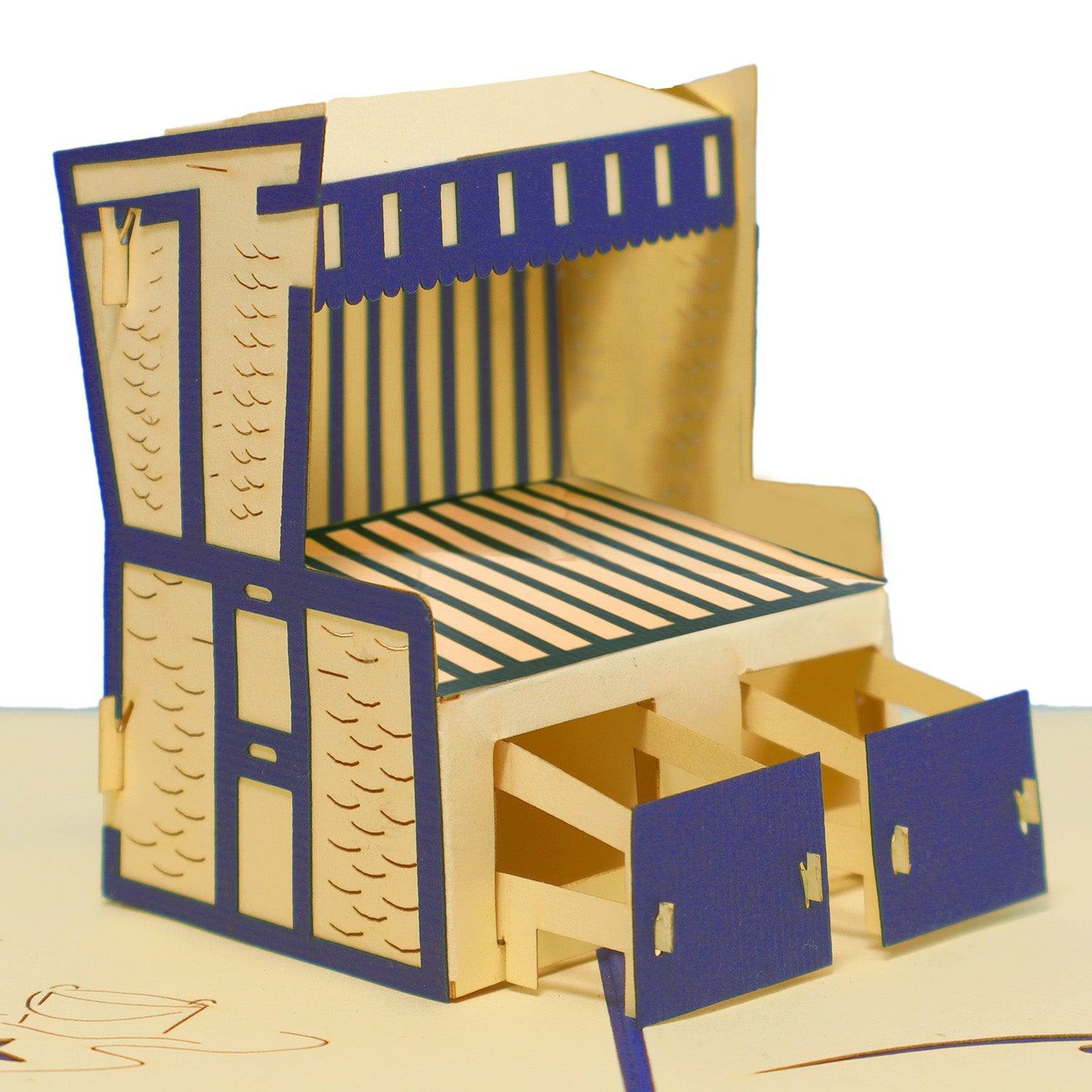 3D Pop-Up Karte, Strand, Urlaub & Entspannung, Strandkorb, N106