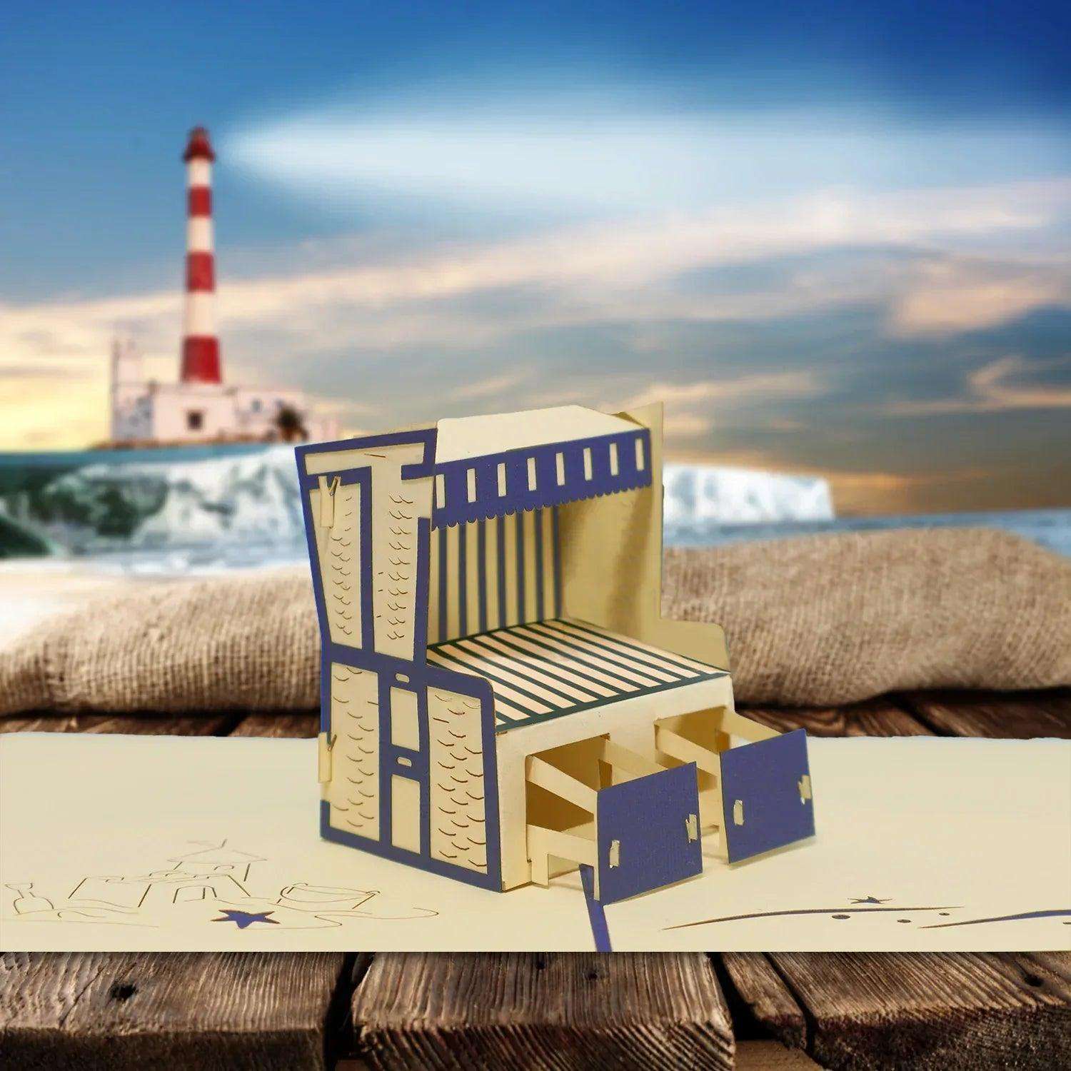 3D Pop-Up Karte, Strand, Urlaub & Entspannung, Strandkorb, N106 - LINPopUp