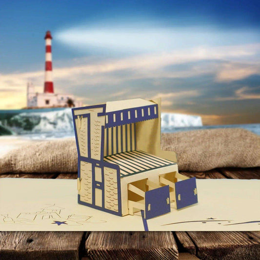 3D Pop-Up Karte, Strand, Urlaub & Entspannung, Strandkorb, N106 - LINPopUp