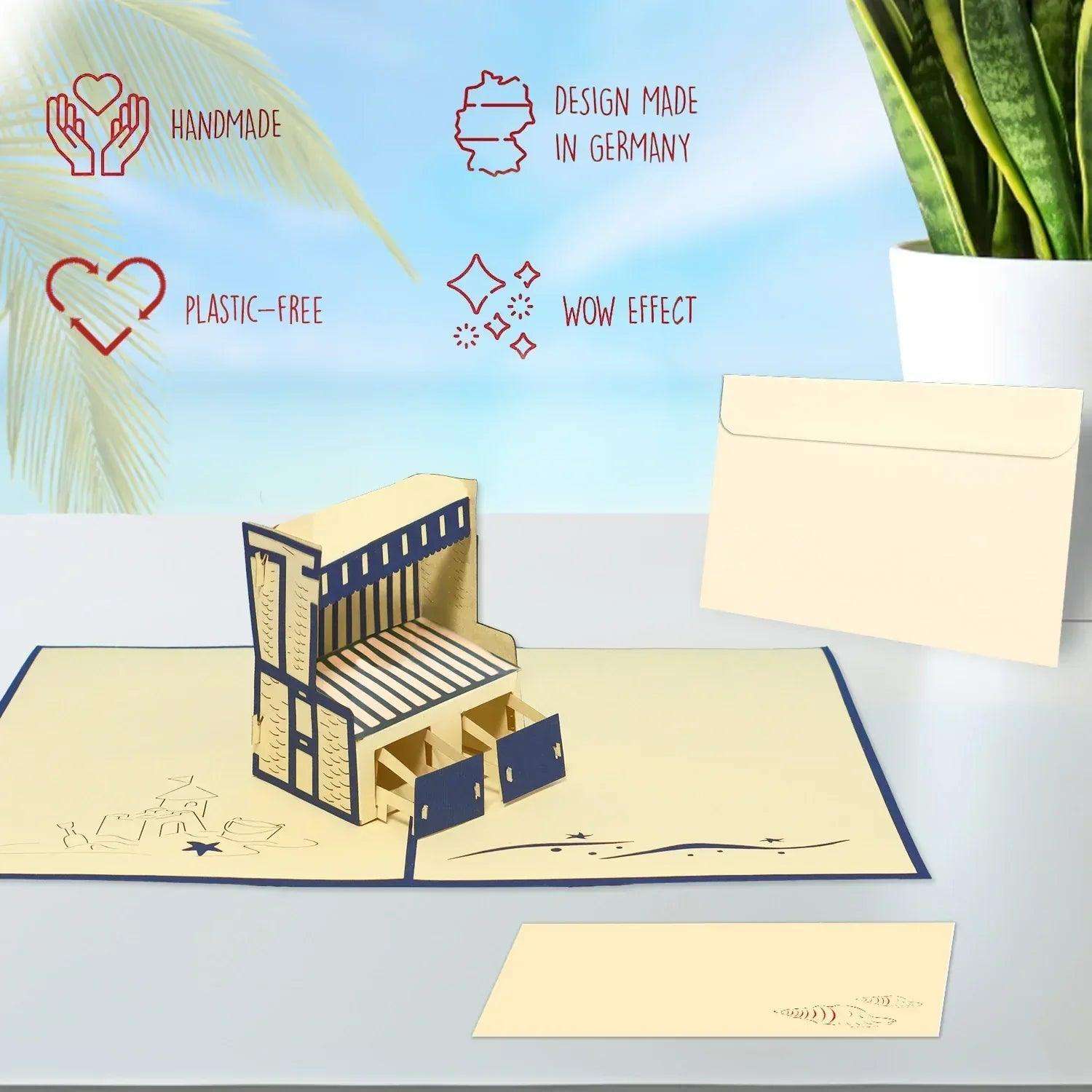 3D Pop-Up Karte, Strand, Urlaub & Entspannung, Strandkorb, N106 - LINPopUp