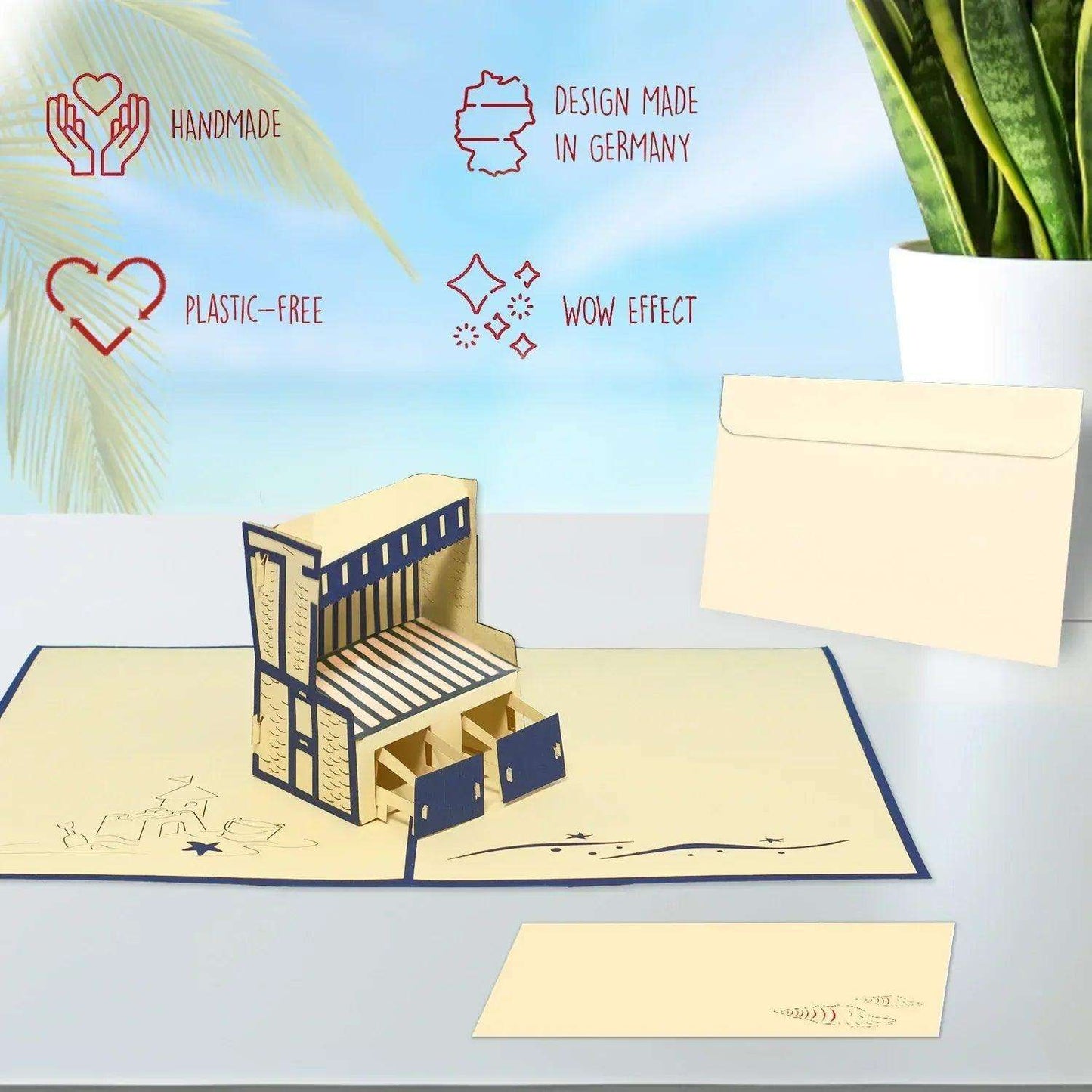 3D Pop-Up Karte, Strand, Urlaub & Entspannung, Strandkorb, N106 - LINPopUp