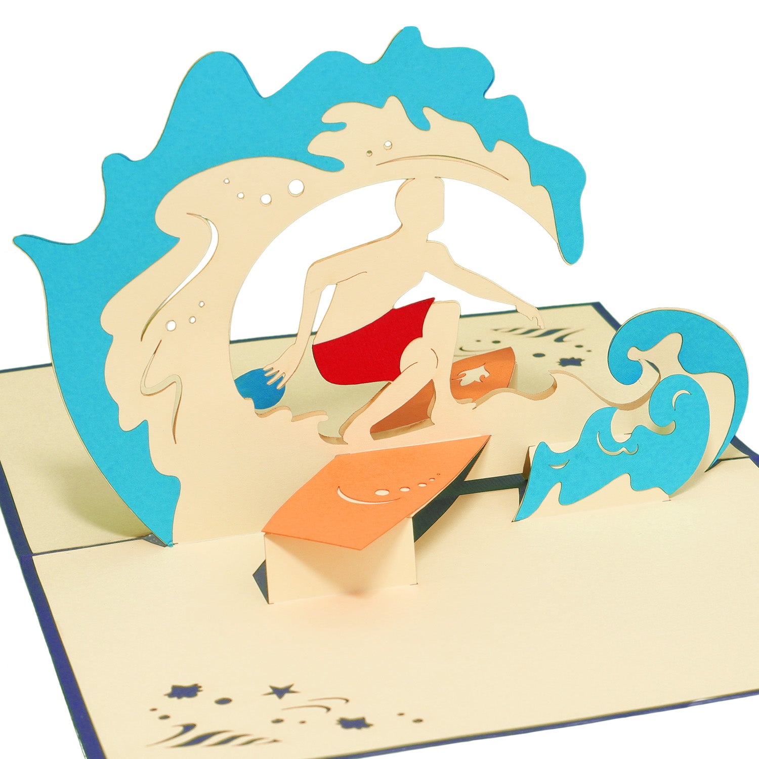 3D Pop-Up Karte, Strand, Urlaub & Entspannung, Surfen, N111