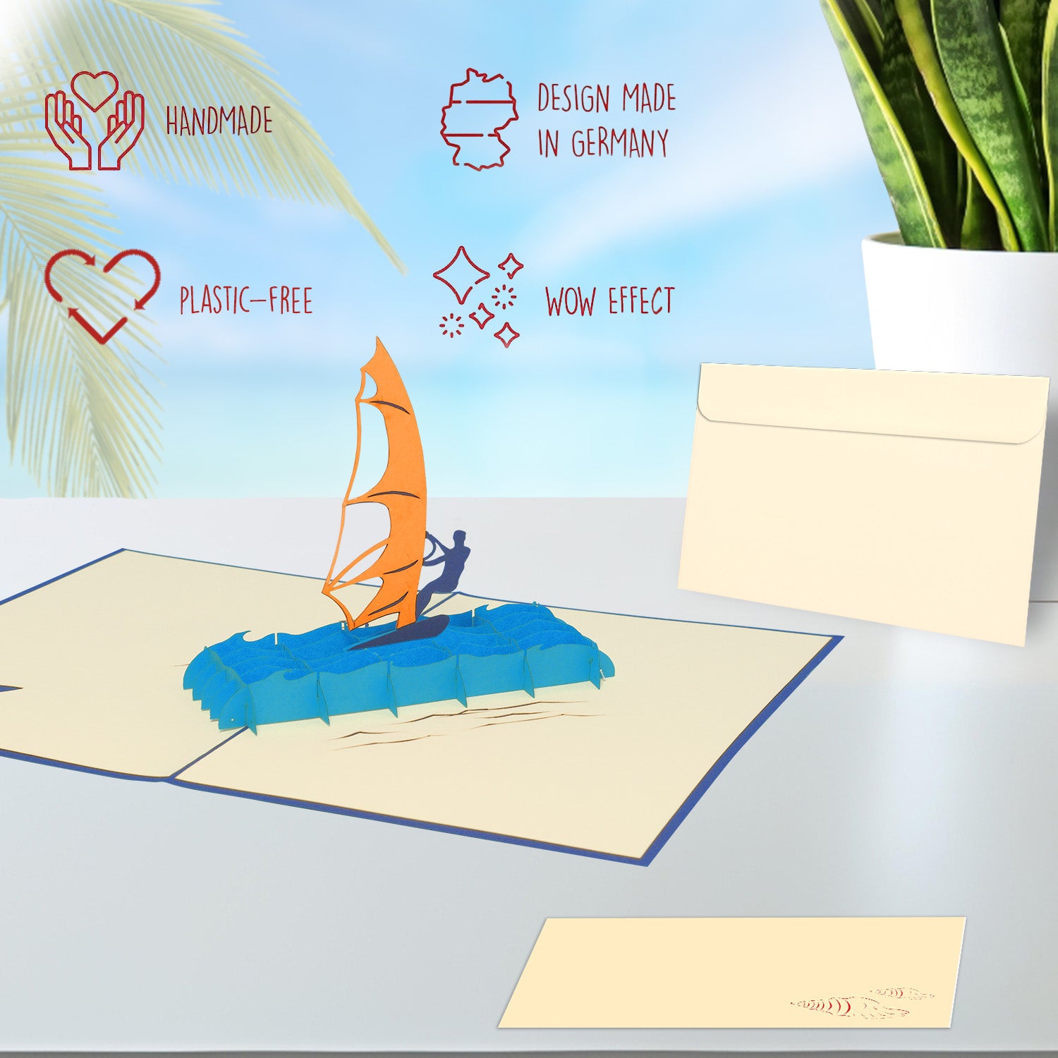 3D Pop-Up Karte, Strand, Urlaub & Entspannung, Surfen, N108