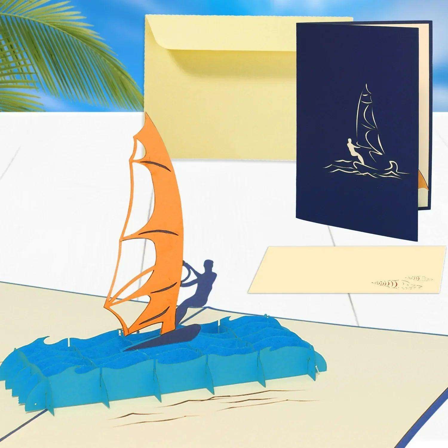 3D Pop-Up Karte, Strand, Urlaub & Entspannung, Surfen, N108 LINPopUp N108