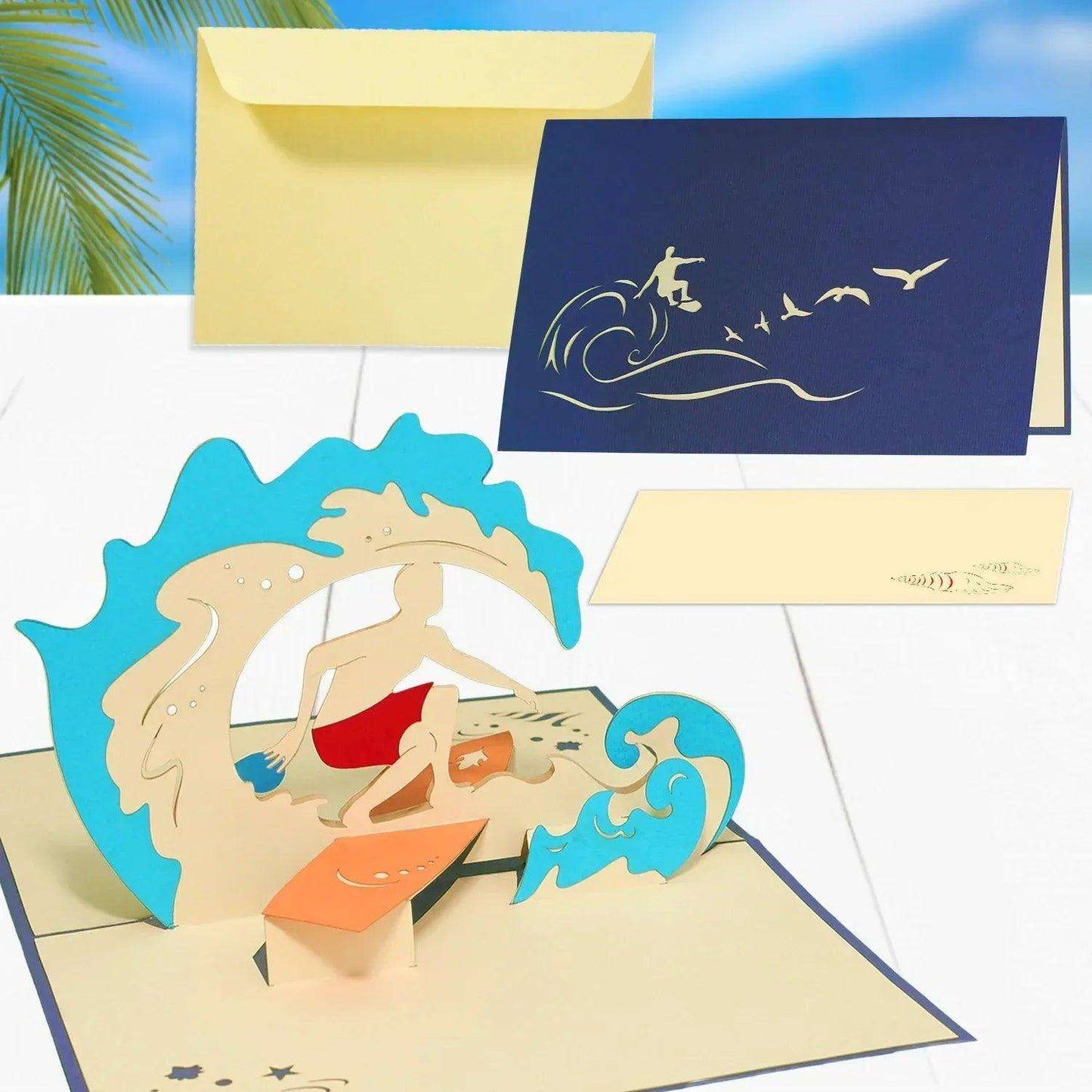 3D Pop-Up Karte, Strand, Urlaub & Entspannung, Surfen, N111 - LINPopUp