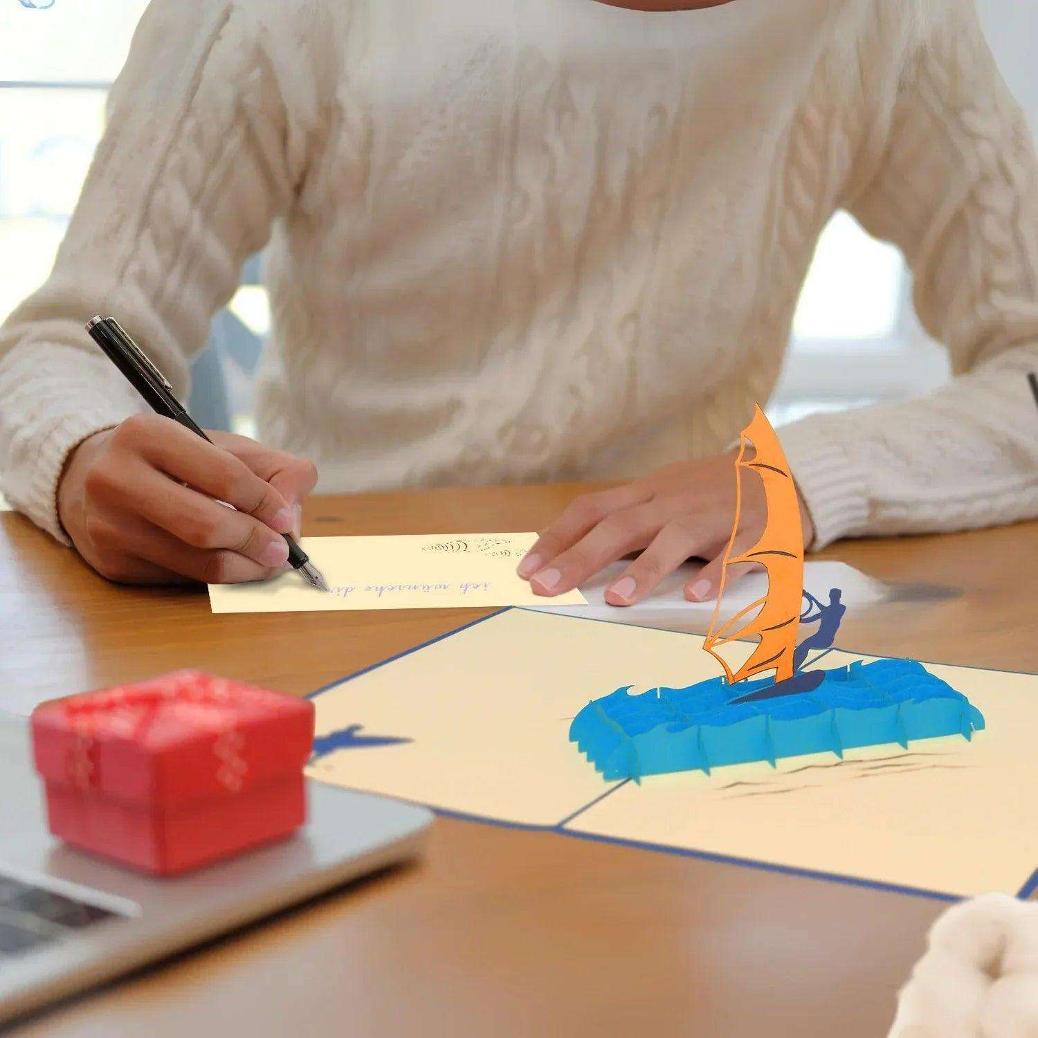 3D Pop-Up Karte, Strand, Urlaub & Entspannung, Surfen, N108 LINPopUp N108