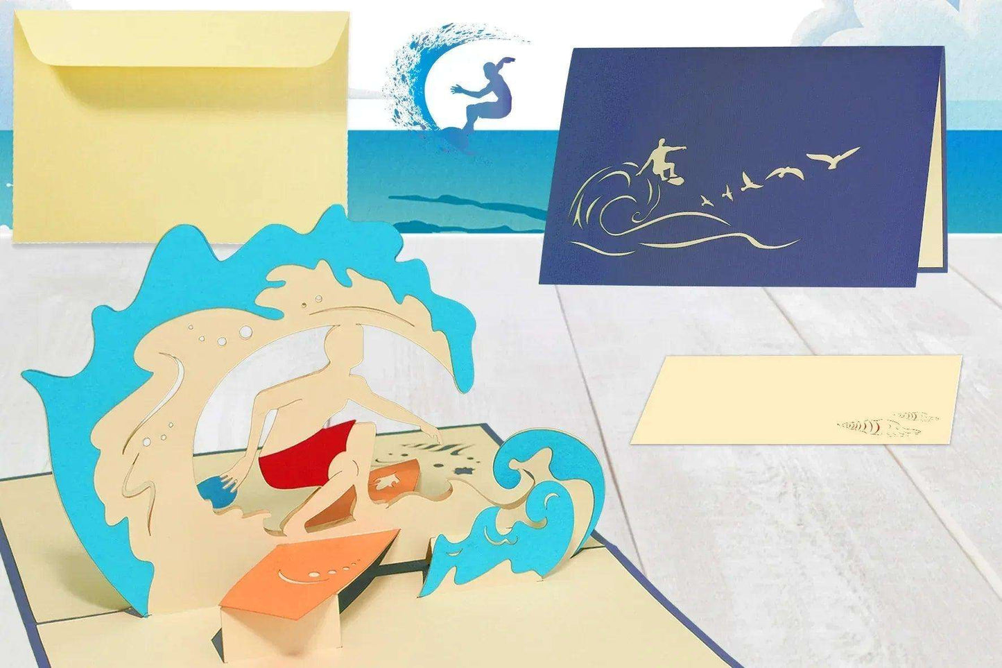 3D Pop-Up Karte, Strand, Urlaub & Entspannung, Surfen, N111 - LINPopUp