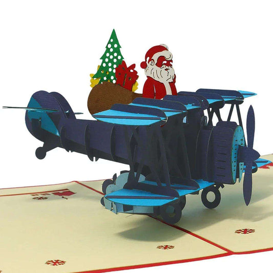 Pop Up Weihnachtskarte 3D - Nikolaus im Doppeldecker, Flugzeug, N455 - LINPopUp