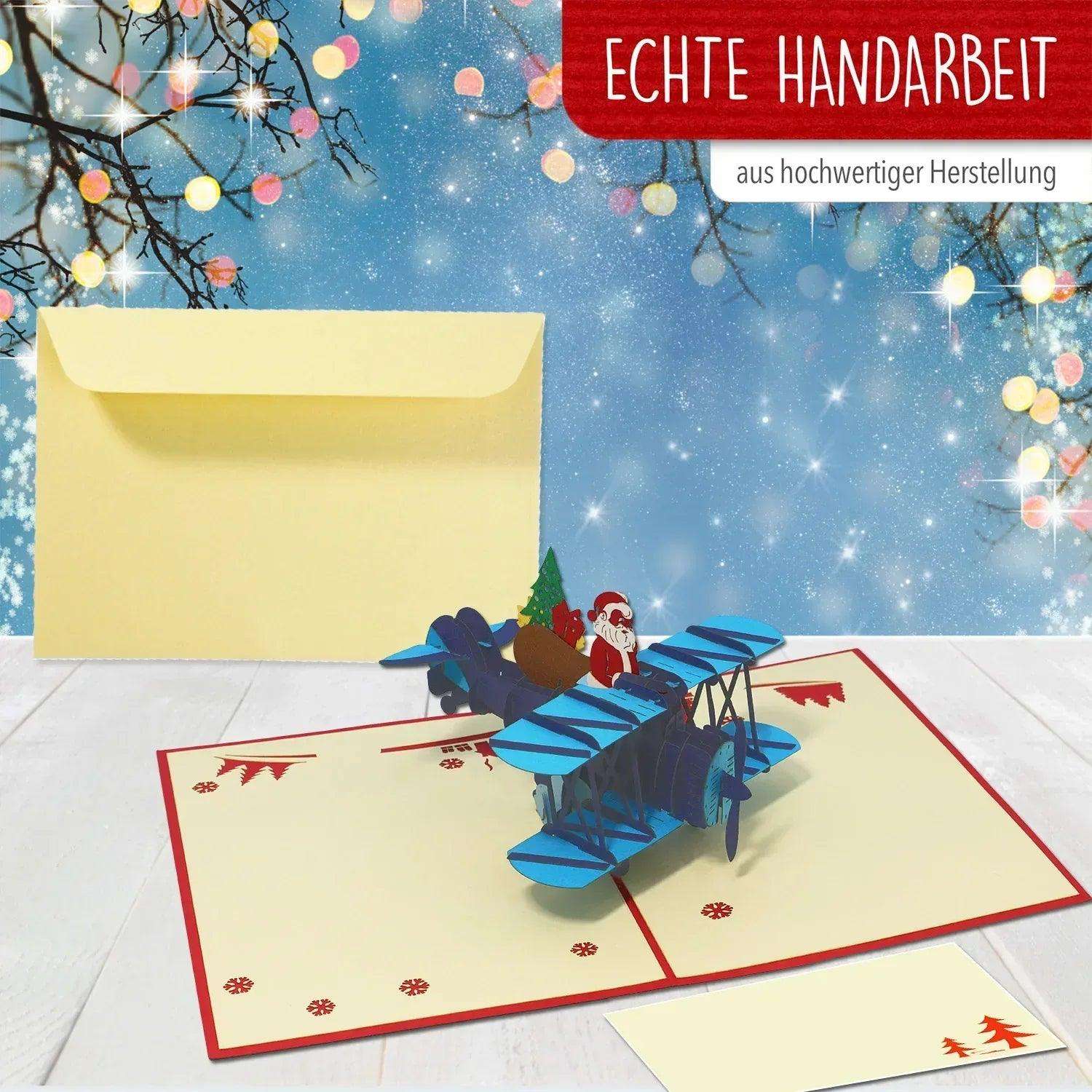 Pop Up Weihnachtskarte 3D - Nikolaus im Doppeldecker, Flugzeug, N455 LINPopUp N455