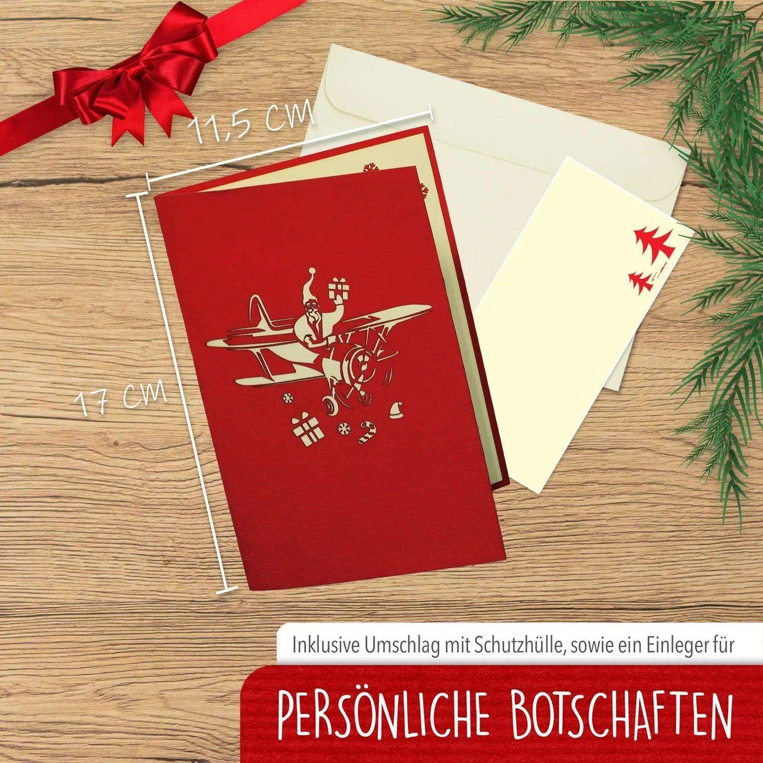 Pop Up Weihnachtskarte 3D - Nikolaus im Doppeldecker, Flugzeug, N455 LINPopUp N455