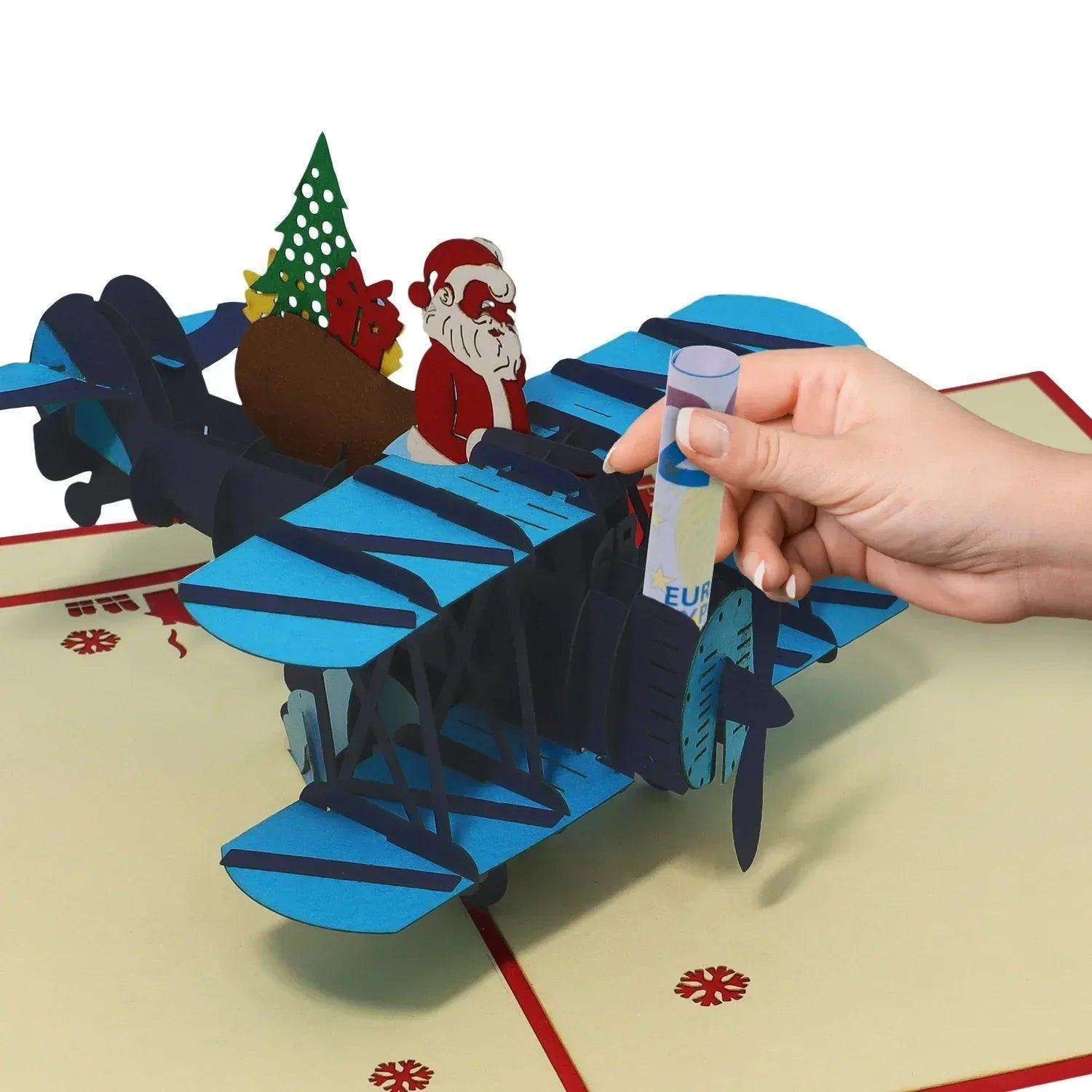 Pop Up Weihnachtskarte 3D - Nikolaus im Doppeldecker, Flugzeug, N455 LINPopUp N455
