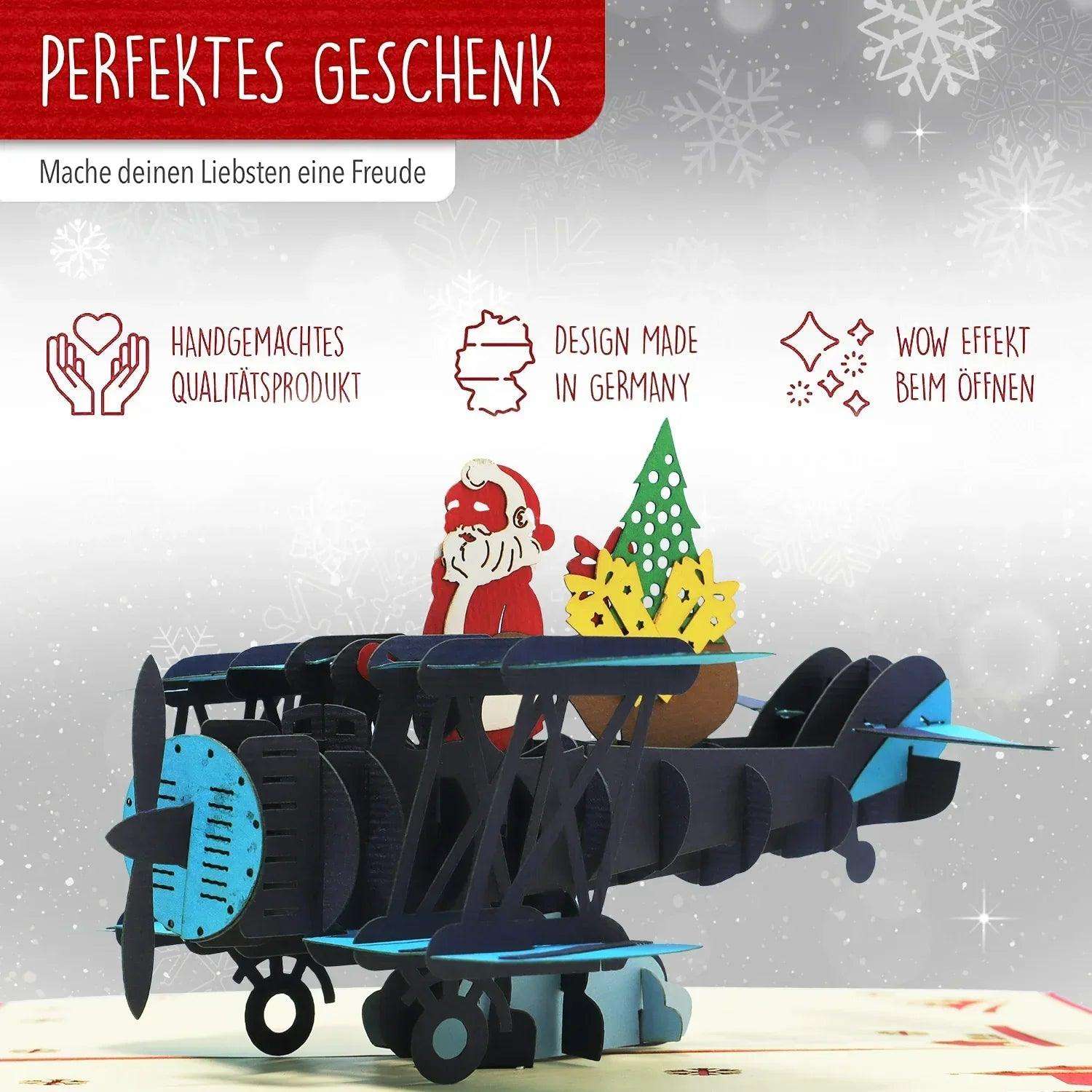 Pop Up Weihnachtskarte 3D - Nikolaus im Doppeldecker, Flugzeug, N455 LINPopUp N455
