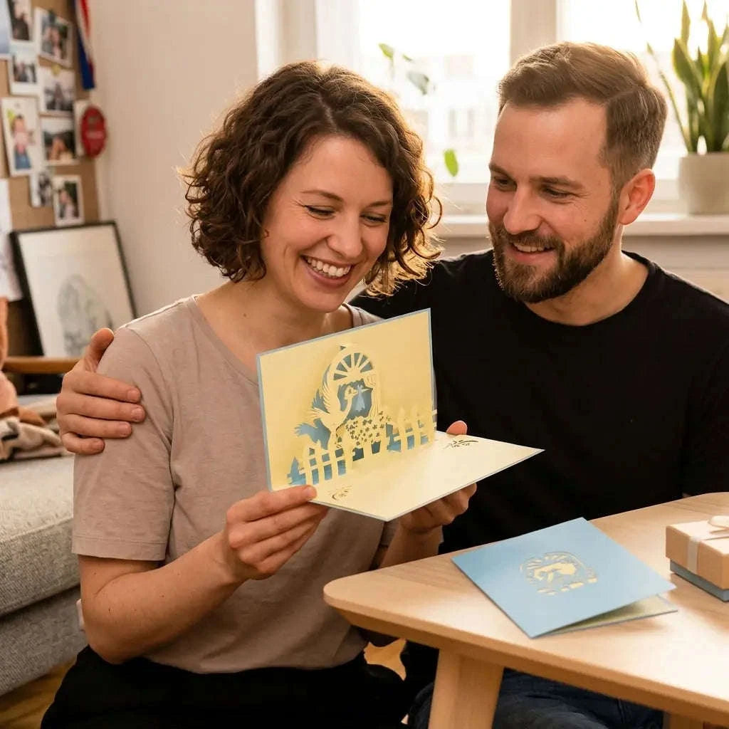 Pop-Up Karte 3D Storch Blau – zur Geburt eines Sohnes | LINPopUp LINPopUp 17330-N101