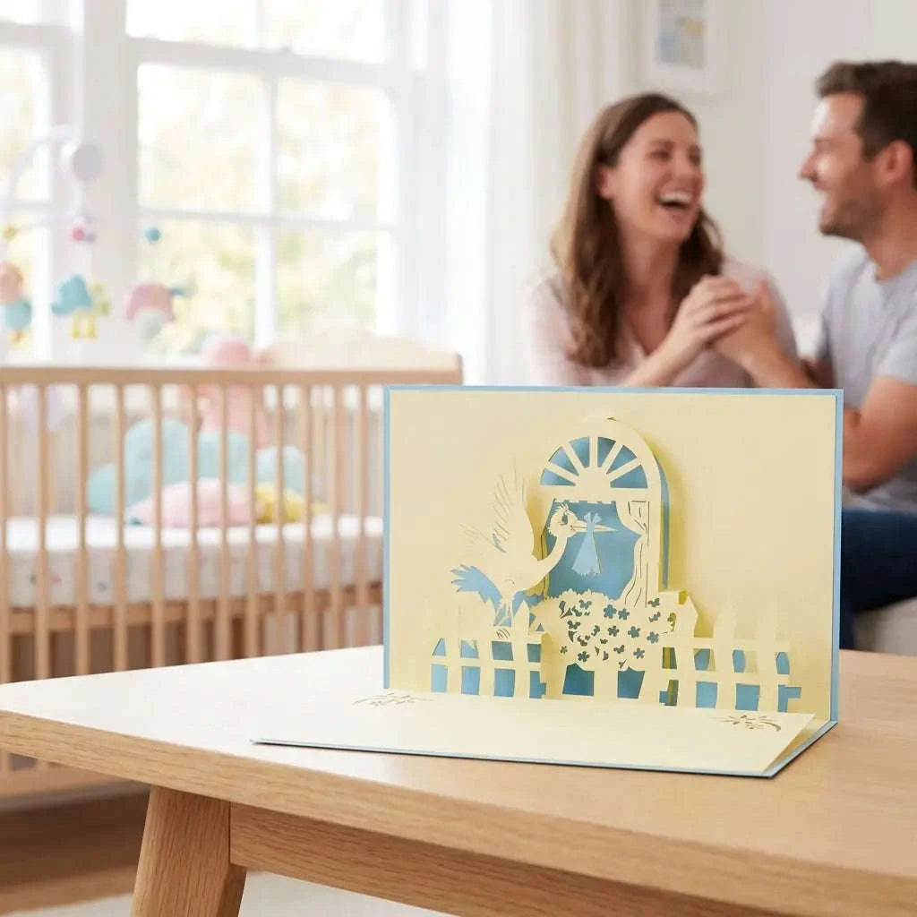 Pop-Up Karte 3D Storch Blau – zur Geburt eines Sohnes | LINPopUp LINPopUp 17330-N101