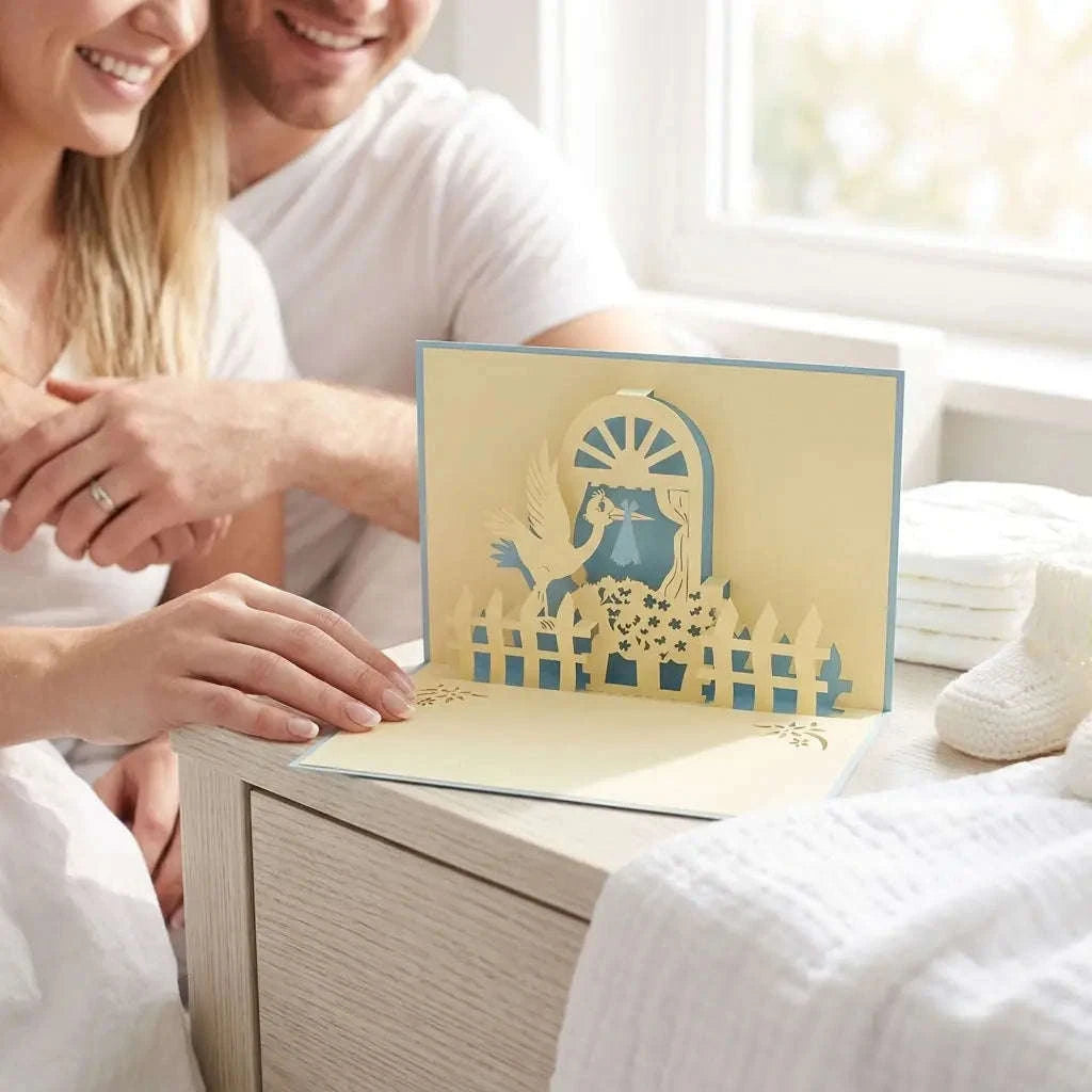 Pop-Up Karte 3D Storch Blau – zur Geburt eines Sohnes | LINPopUp LINPopUp 17330-N101