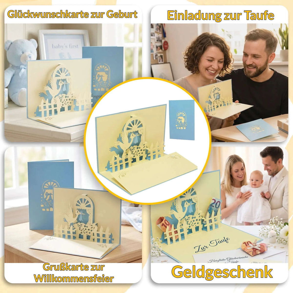 Pop-Up Karte 3D Storch Blau – zur Geburt eines Sohnes | LINPopUp LINPopUp 17330-N101
