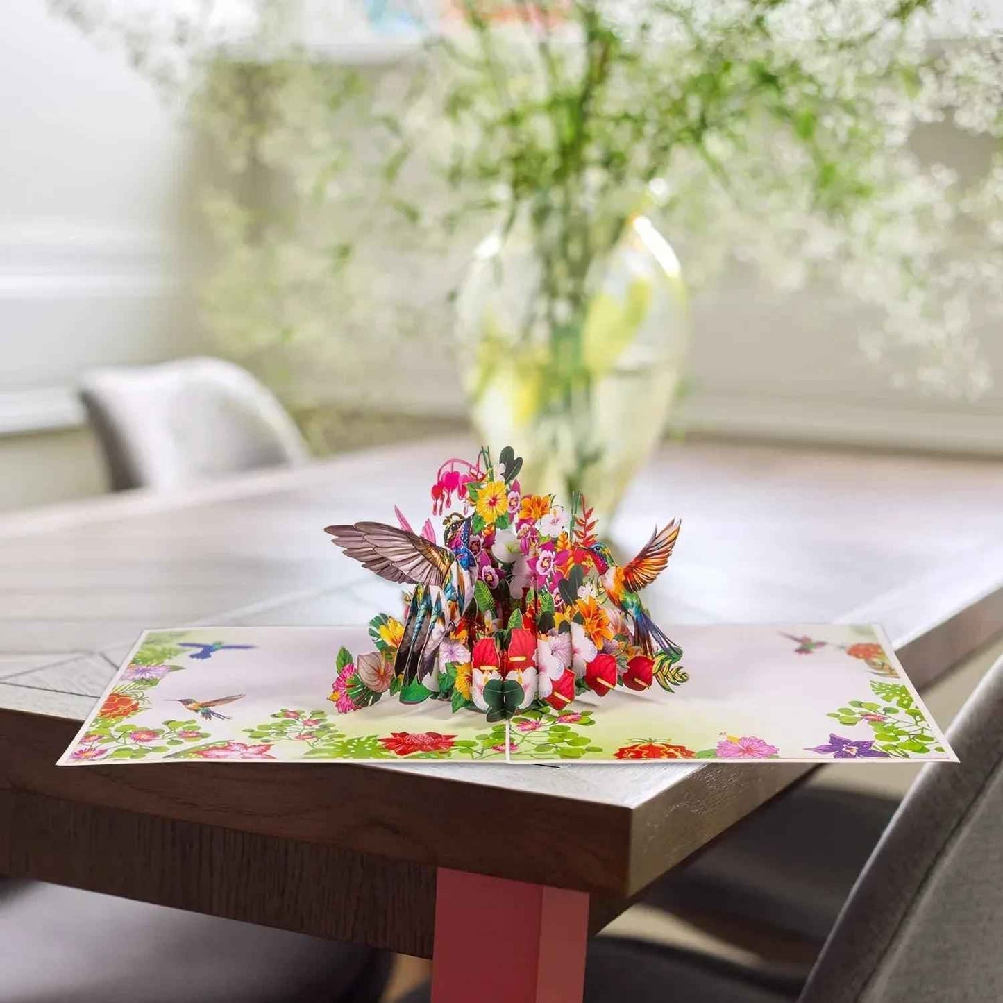 Pop Up Karte 3D Kolibri Vogel Bunte Blumen – Grußkarte Geburtstag & Muttertag