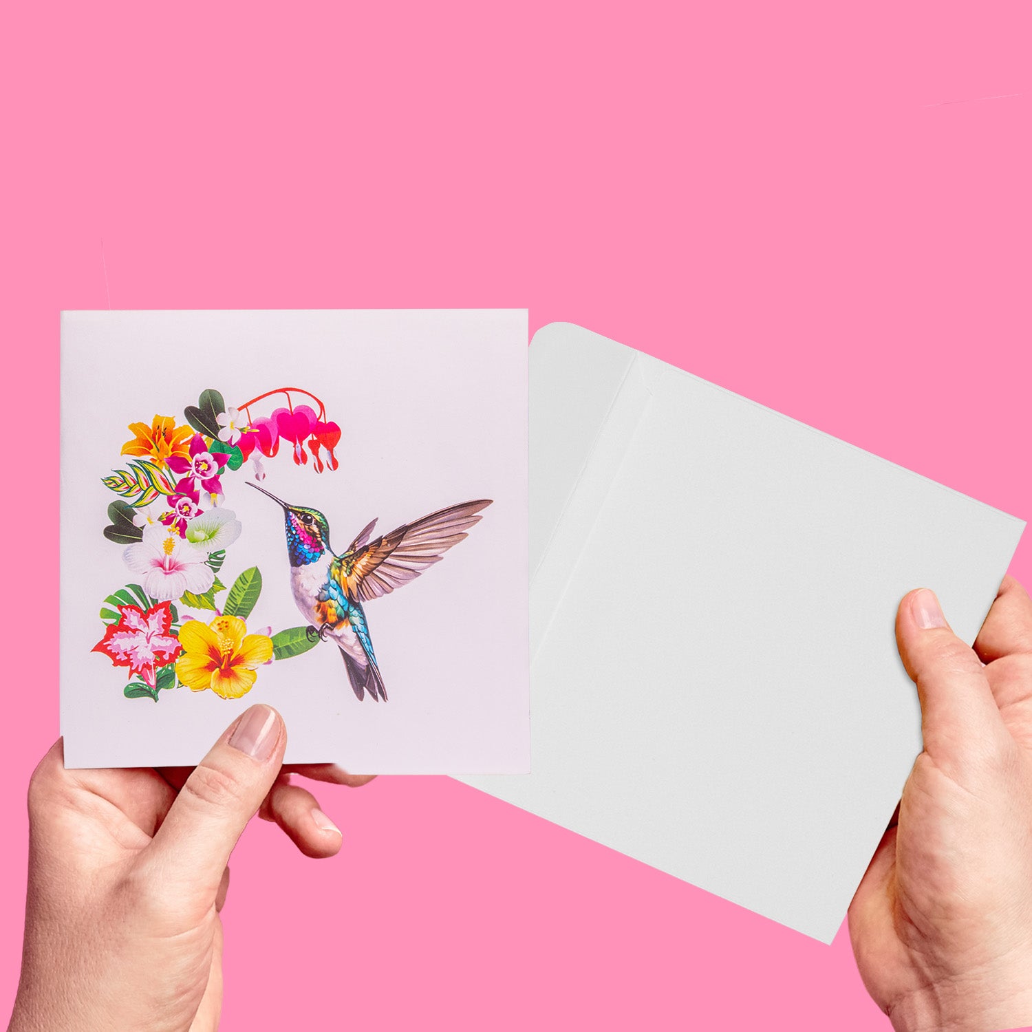 3D Pop-Up Blumenkarte mit Kolibri – Vogel & bunte Blumen, N72