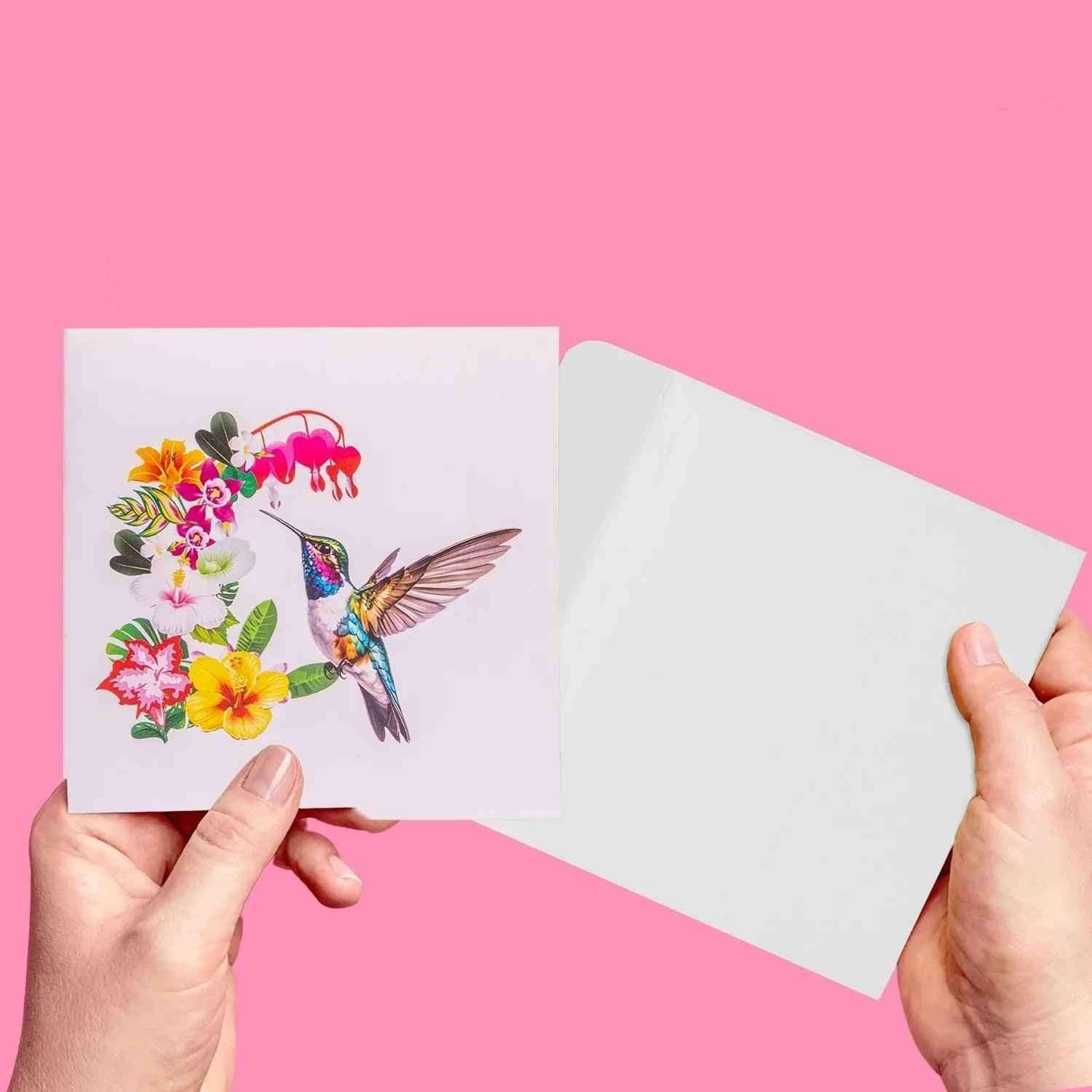 Pop Up Karte 3D Kolibri Vogel Bunte Blumen – Grußkarte Geburtstag & Muttertag