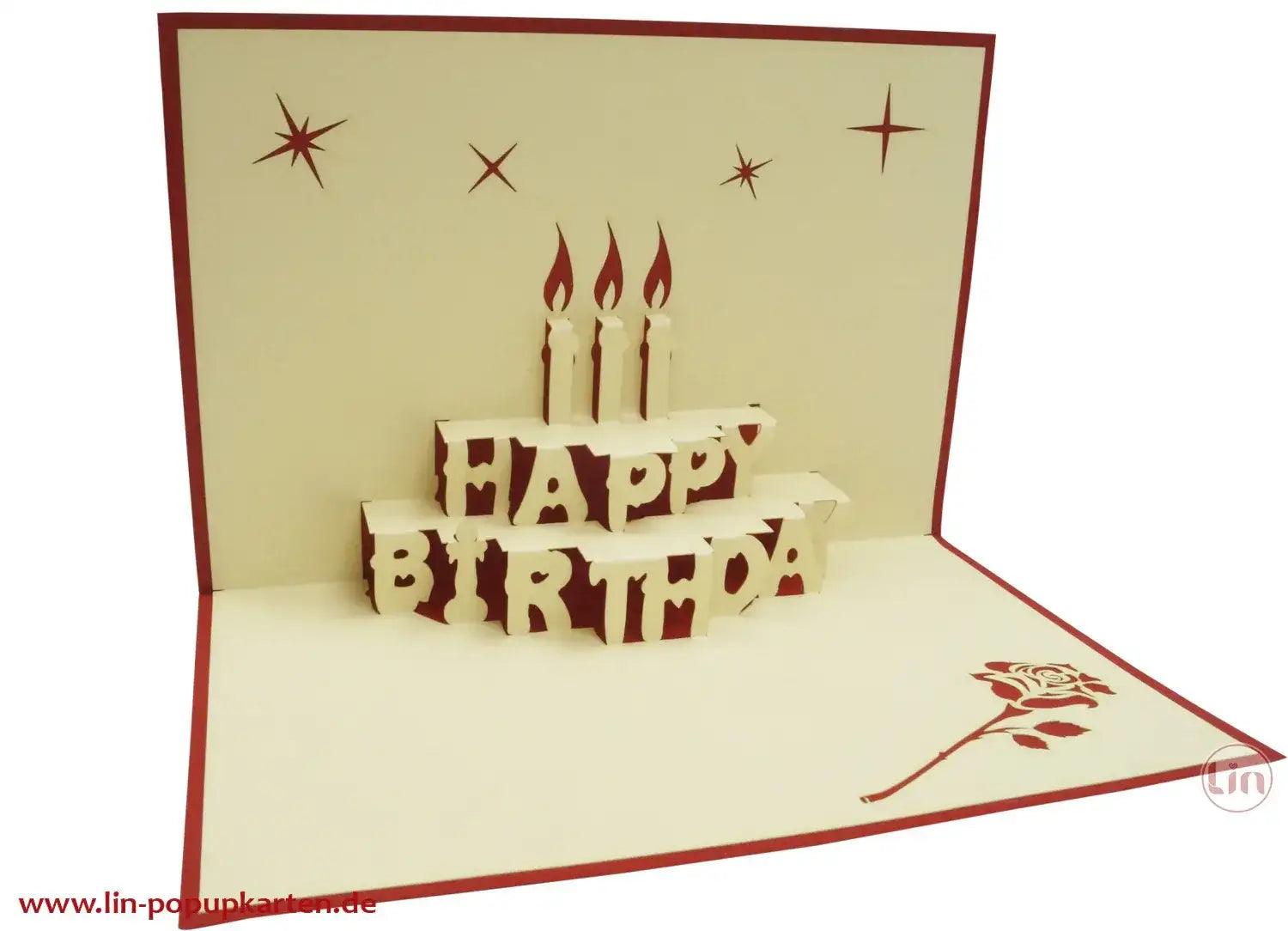 3D Pop-Up Karte Geburtstag Kerzen Torte, N2 - LINPopUp