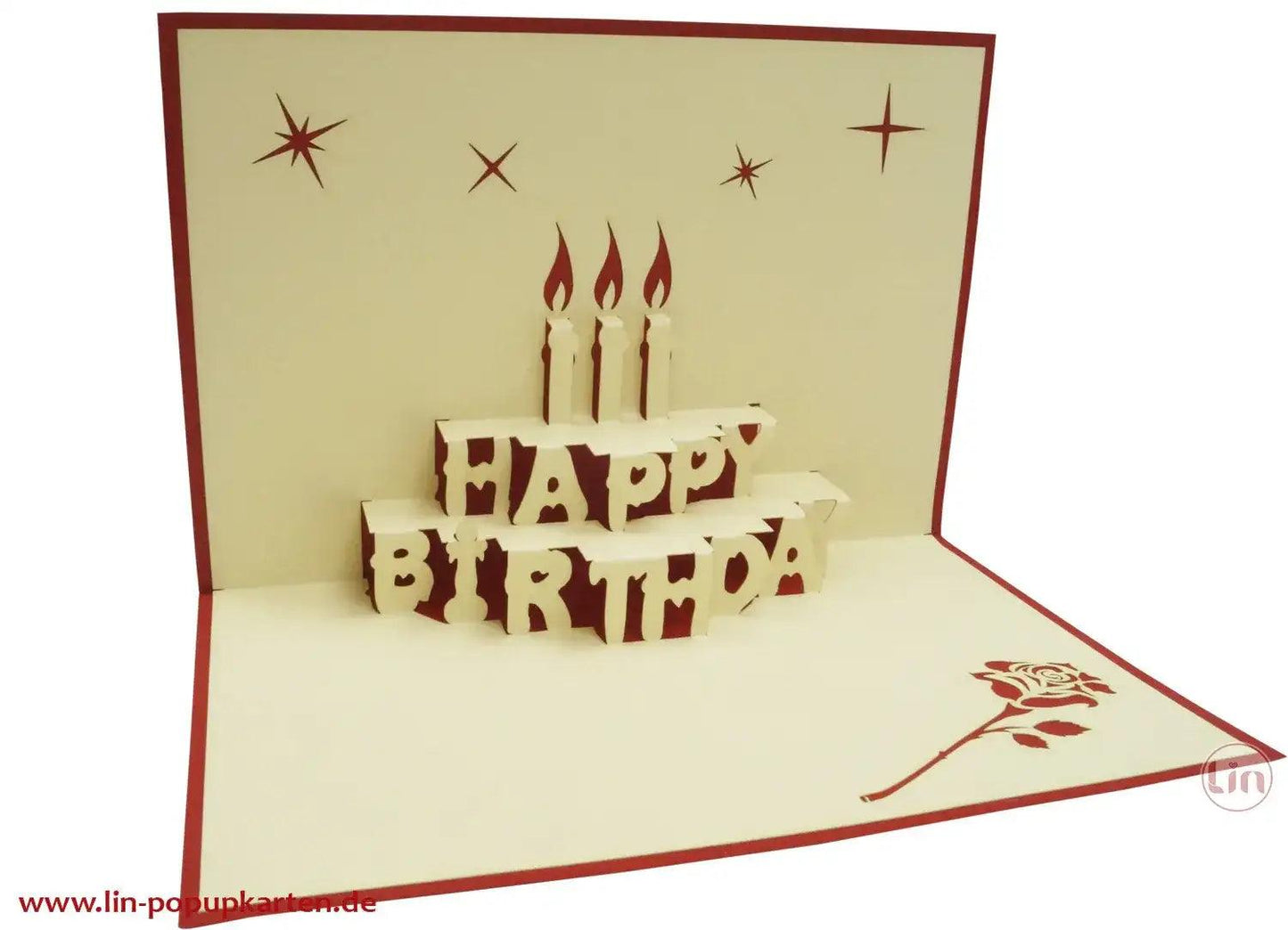 3D Pop-Up Karte Geburtstag Kerzen Torte, N2 - LINPopUp