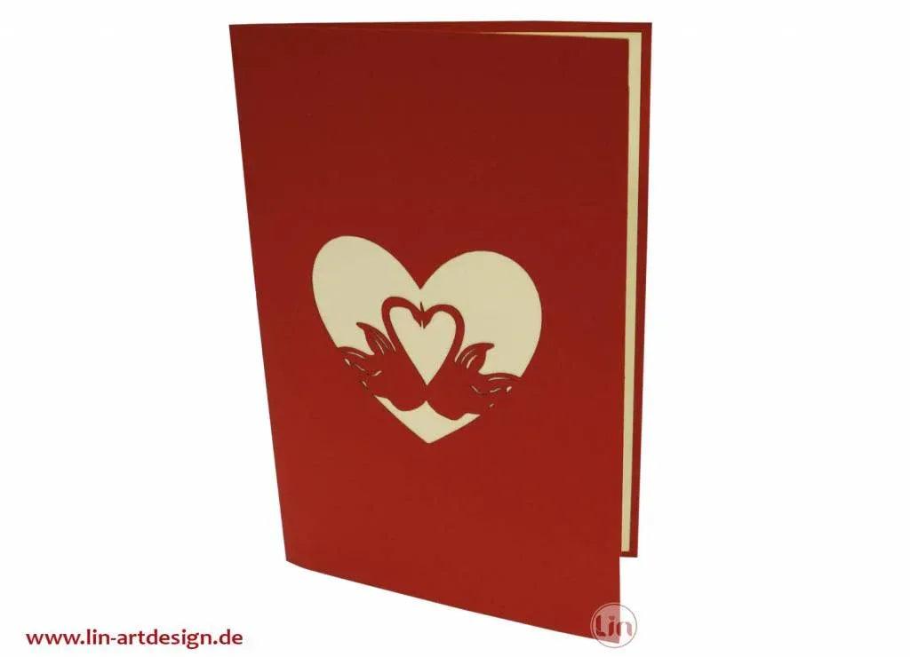 Hochzeitskarte Pop Up 3D - Glückwunschkarte zur Hochzeit, Schwäne, N87 - LINPopUp