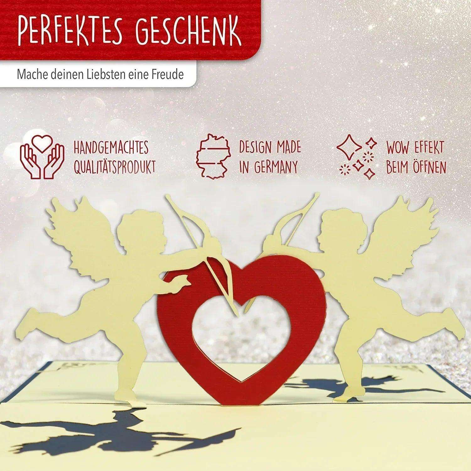 3D Pop-Up Karte Amor Engel Blau Valentinstag, N66 LINPopUp N66