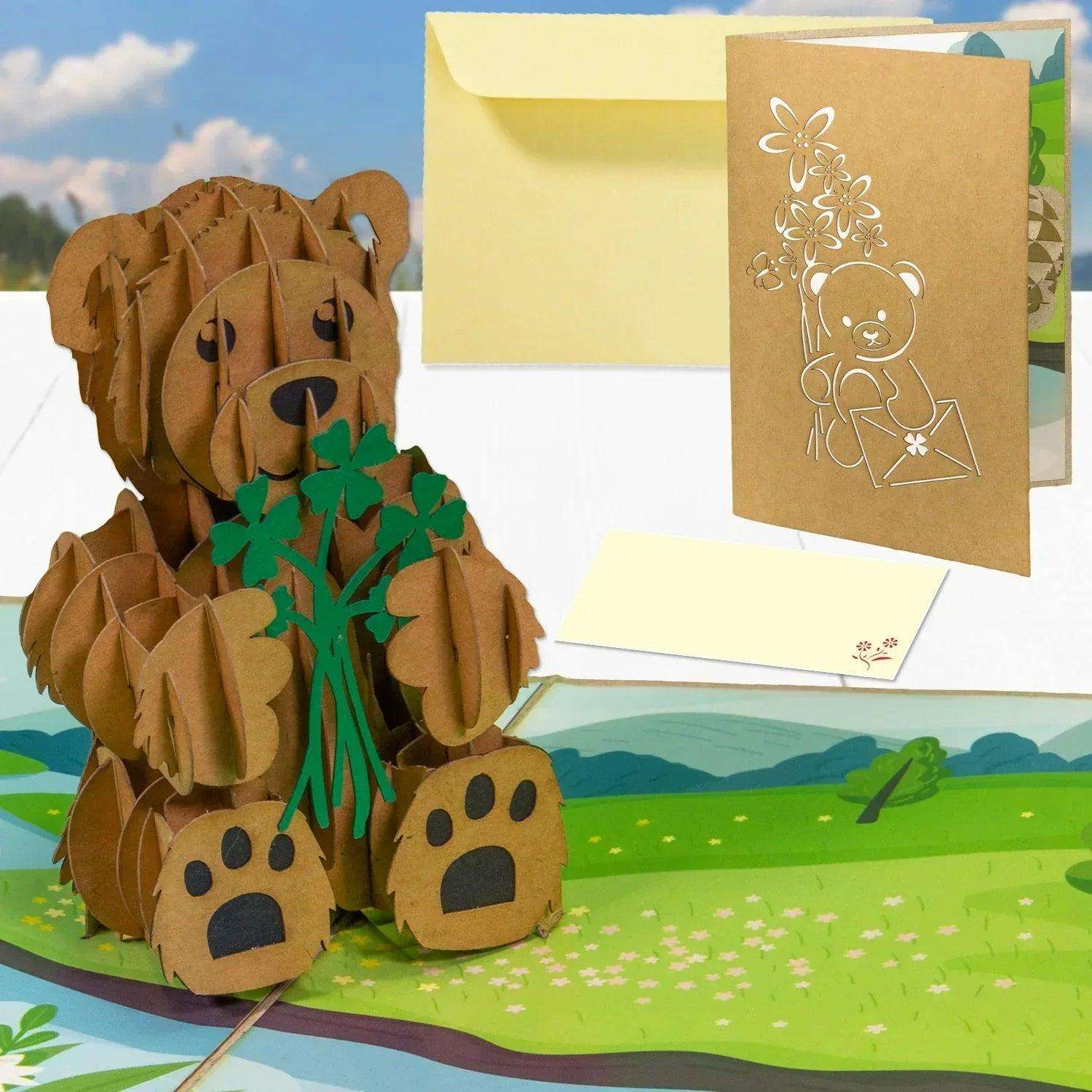 3D Pop-Up Karte Bär am Fluss Blumenwiese, N78 - LINPopUp