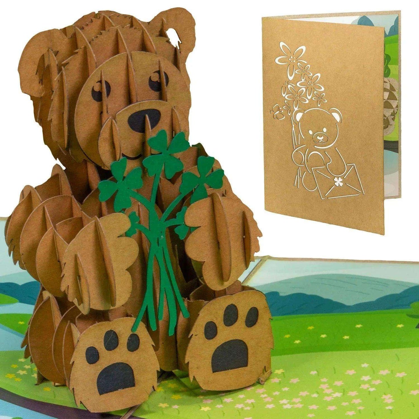 3D Pop-Up Karte Bär am Fluss Blumenwiese, N78 - LINPopUp