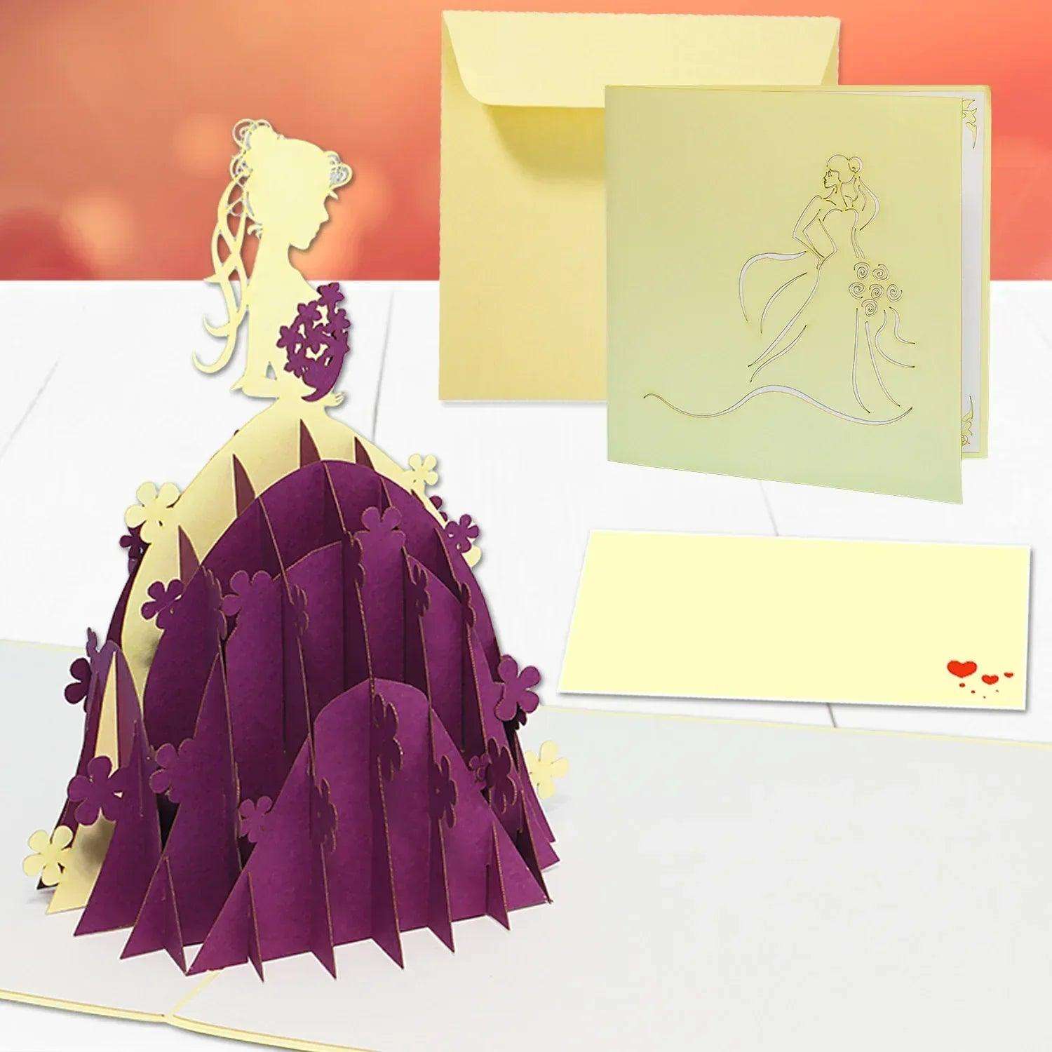 3D Pop-Up Karte Braut Brautkleid Lila, N224 LINPopUp N224