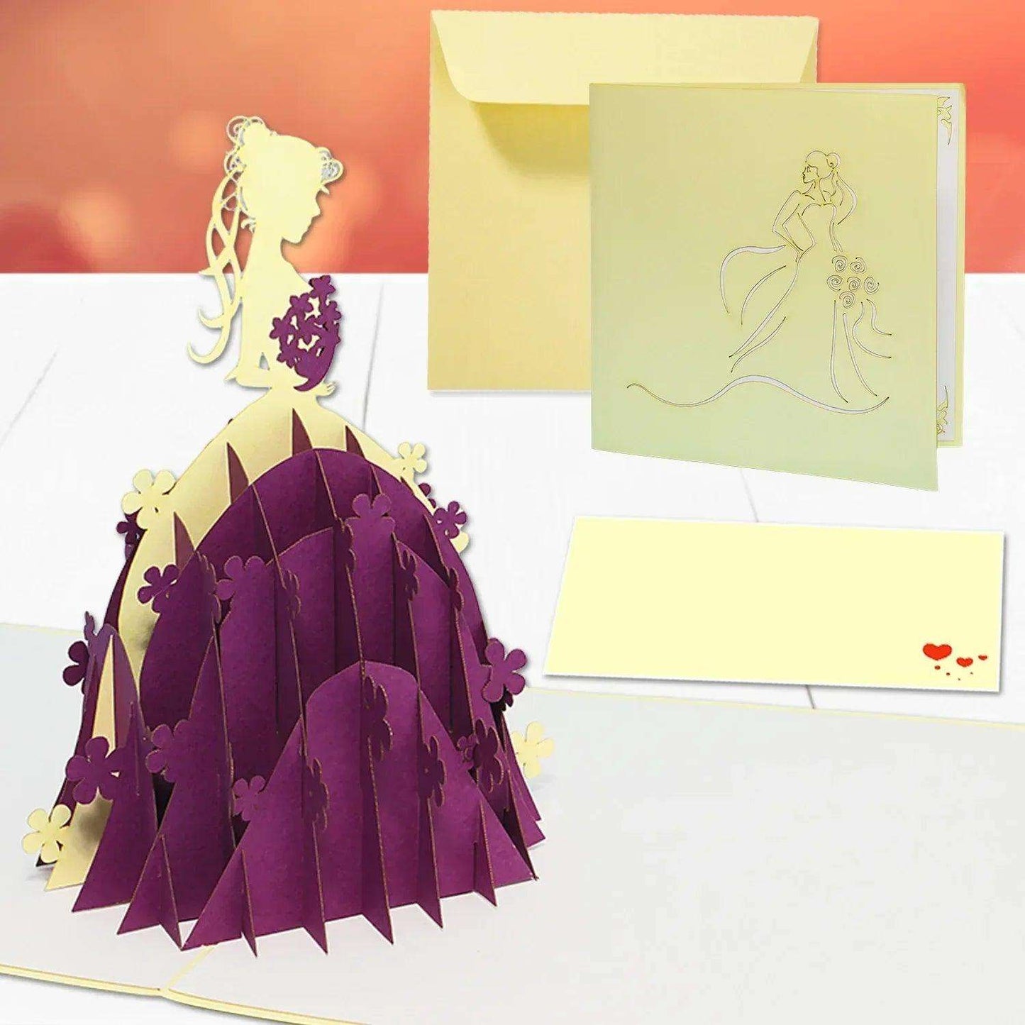 3D Pop-Up Karte Braut Brautkleid Lila, N224 - LINPopUp