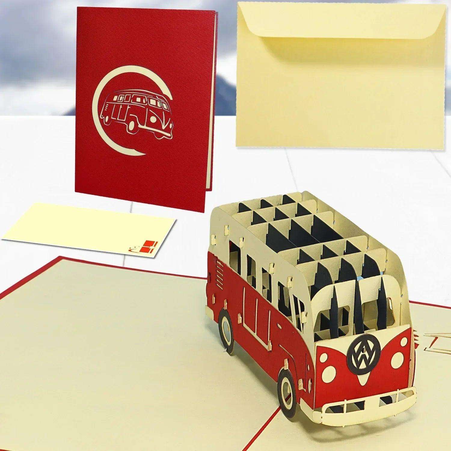 3D Pop-Up Karte Bulli Bus Rot, N334 LINPopUp N334