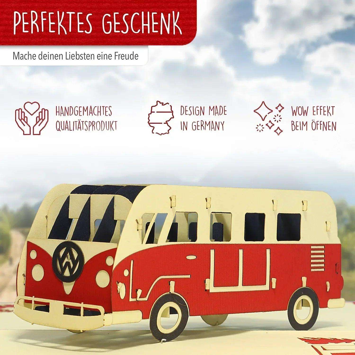 3D Pop-Up Karte Bulli Bus Rot, N334 LINPopUp N334