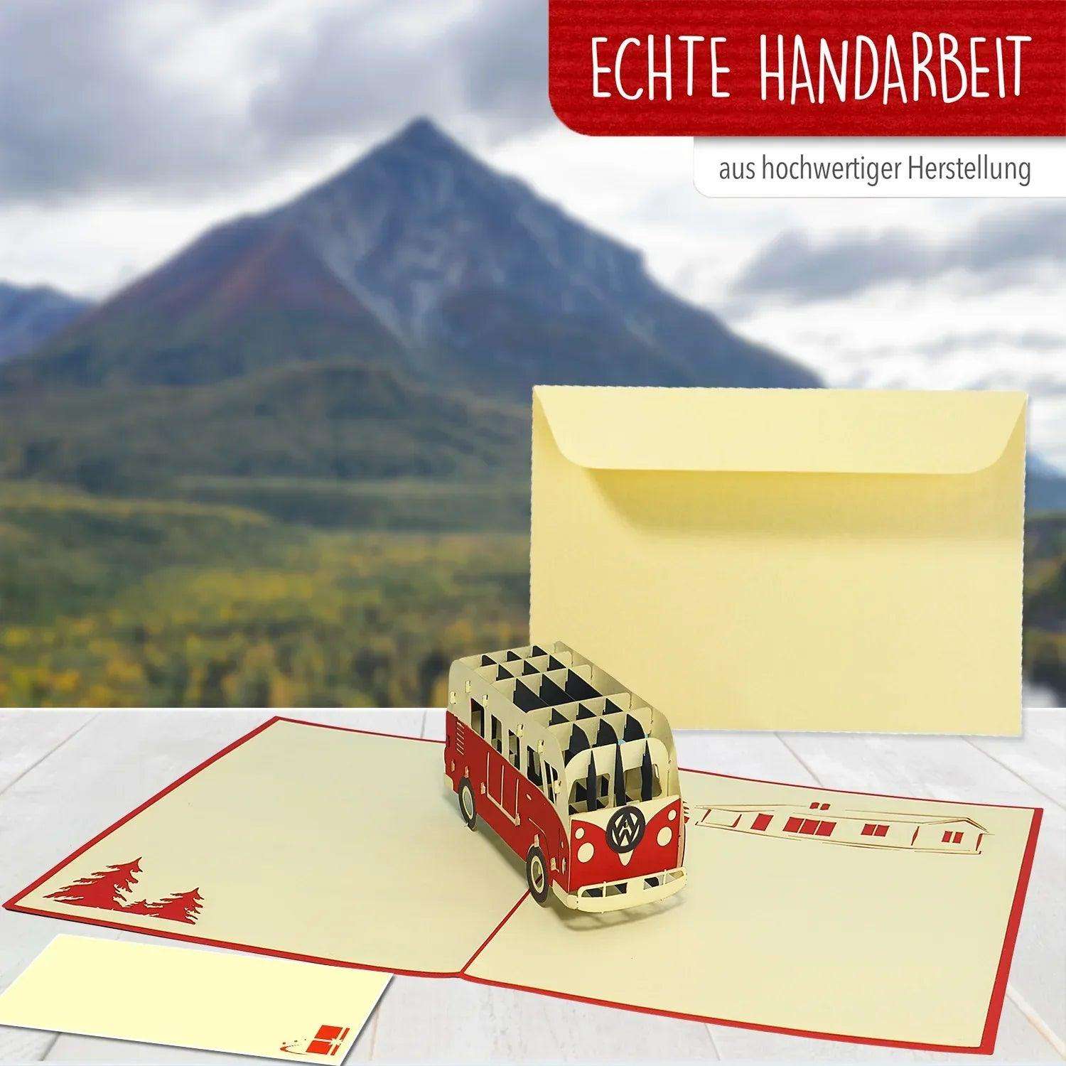 3D Pop-Up Karte Bulli Bus Rot, N334 LINPopUp N334