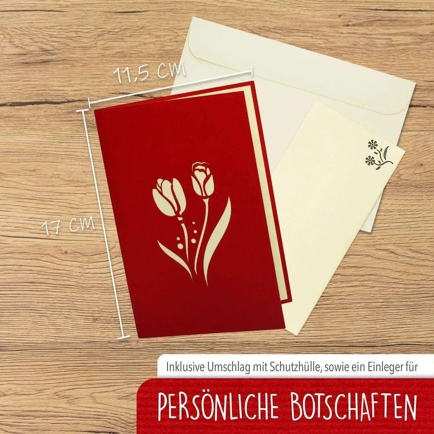 Pop Up Karte 3D Bunte Tulpen Blumen – Grußkarte Geburtstag & Muttertag - LINPopUp