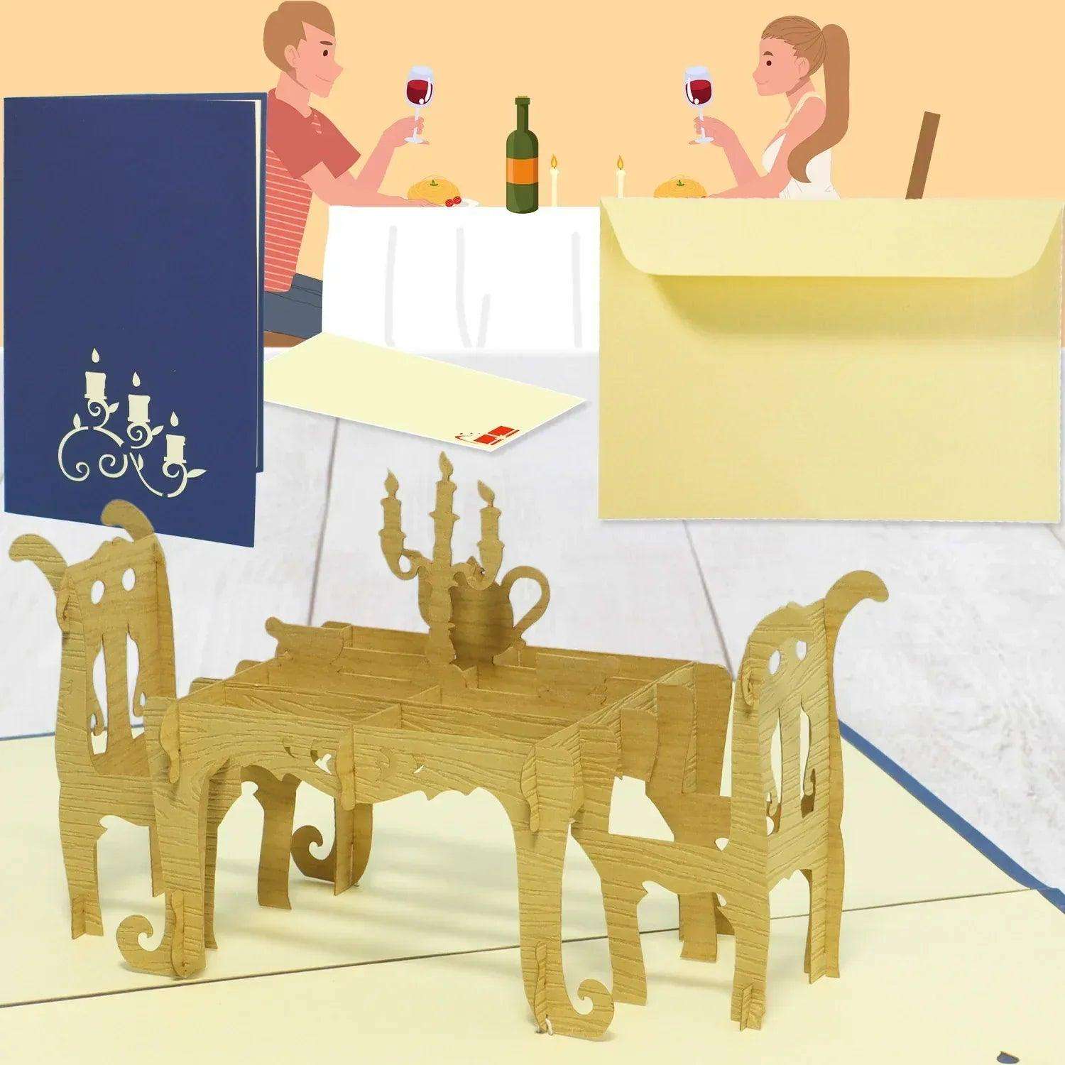 3D Pop-Up Karte Dinner Tisch Blau, N127 - LINPopUp