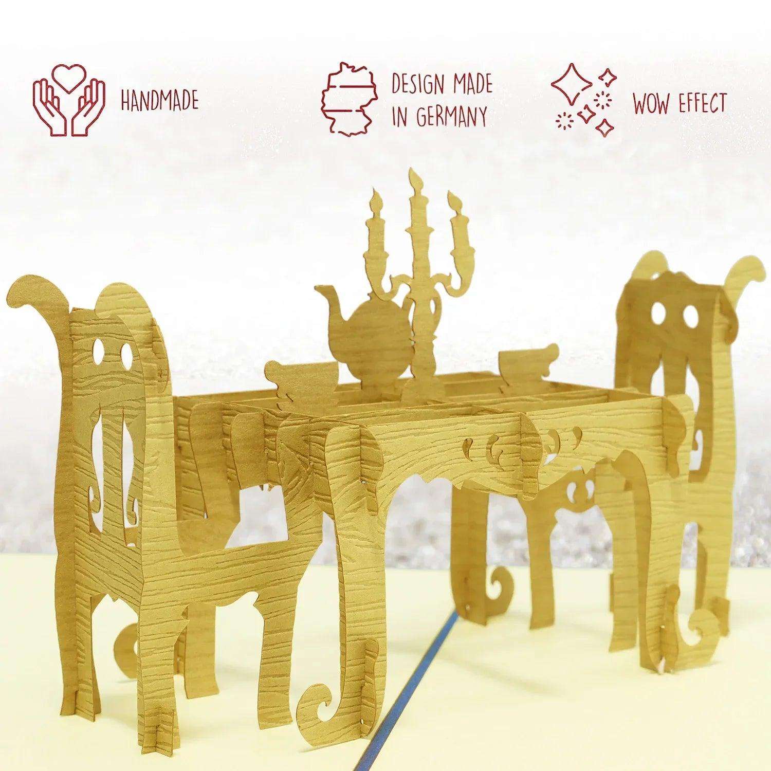 3D Pop-Up Karte Dinner Tisch Blau, N127 - LINPopUp