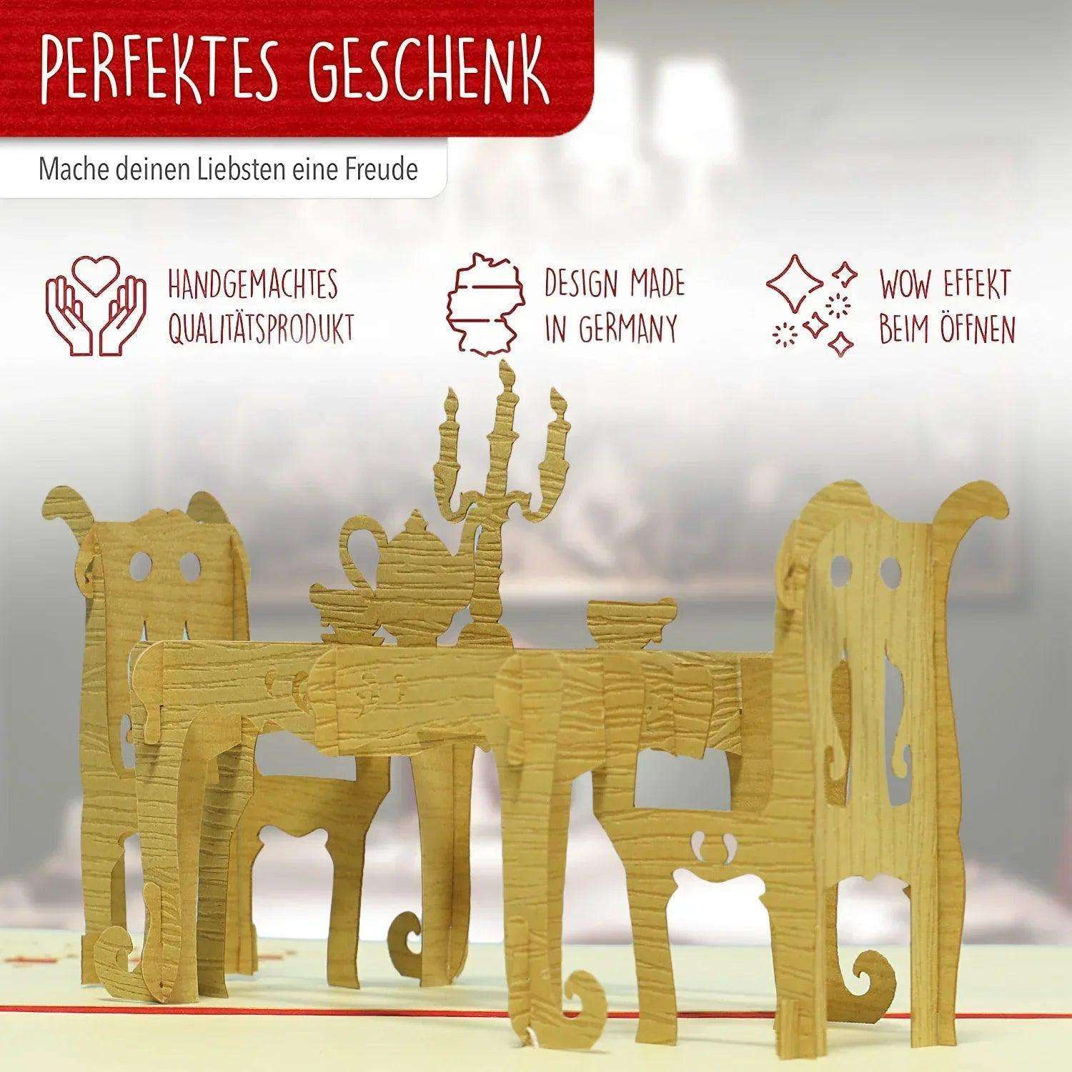 3D Pop-Up Karte Dinner Tisch Rot, N126 - LINPopUp
