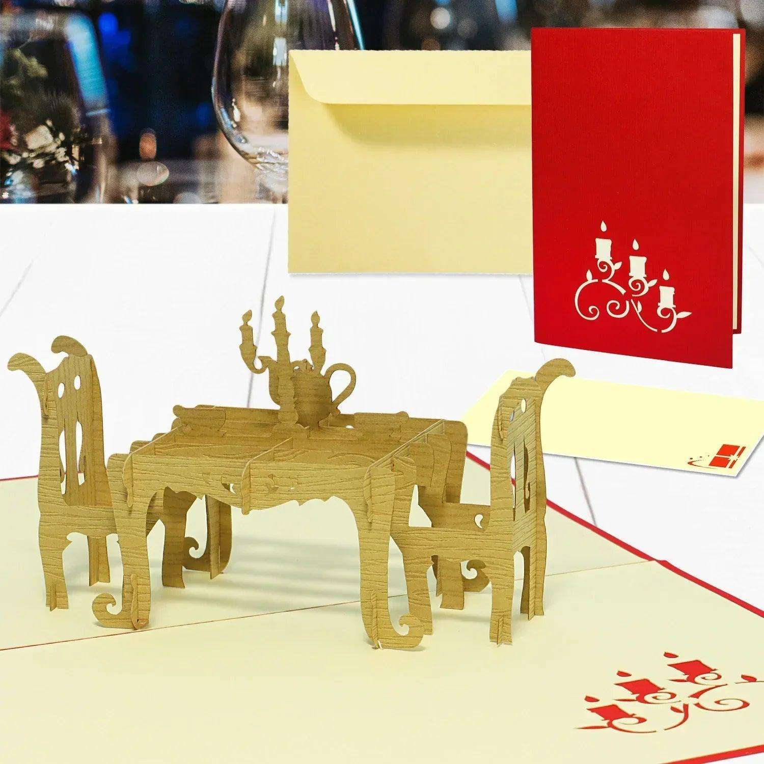 3D Pop-Up Karte Dinner Tisch Rot, N126 - LINPopUp