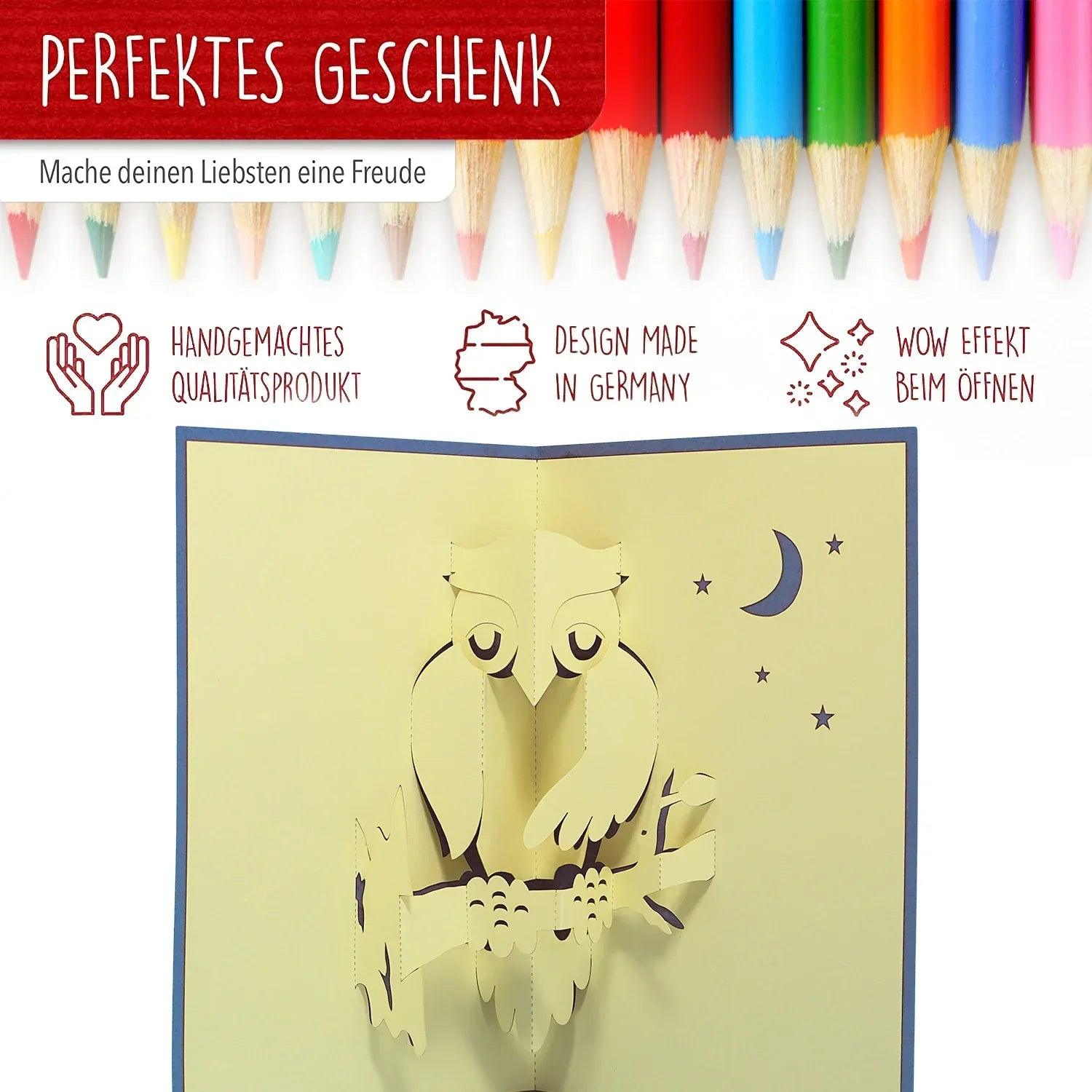 3D Pop-Up Karte Eule in der Nacht, N137 - LINPopUp