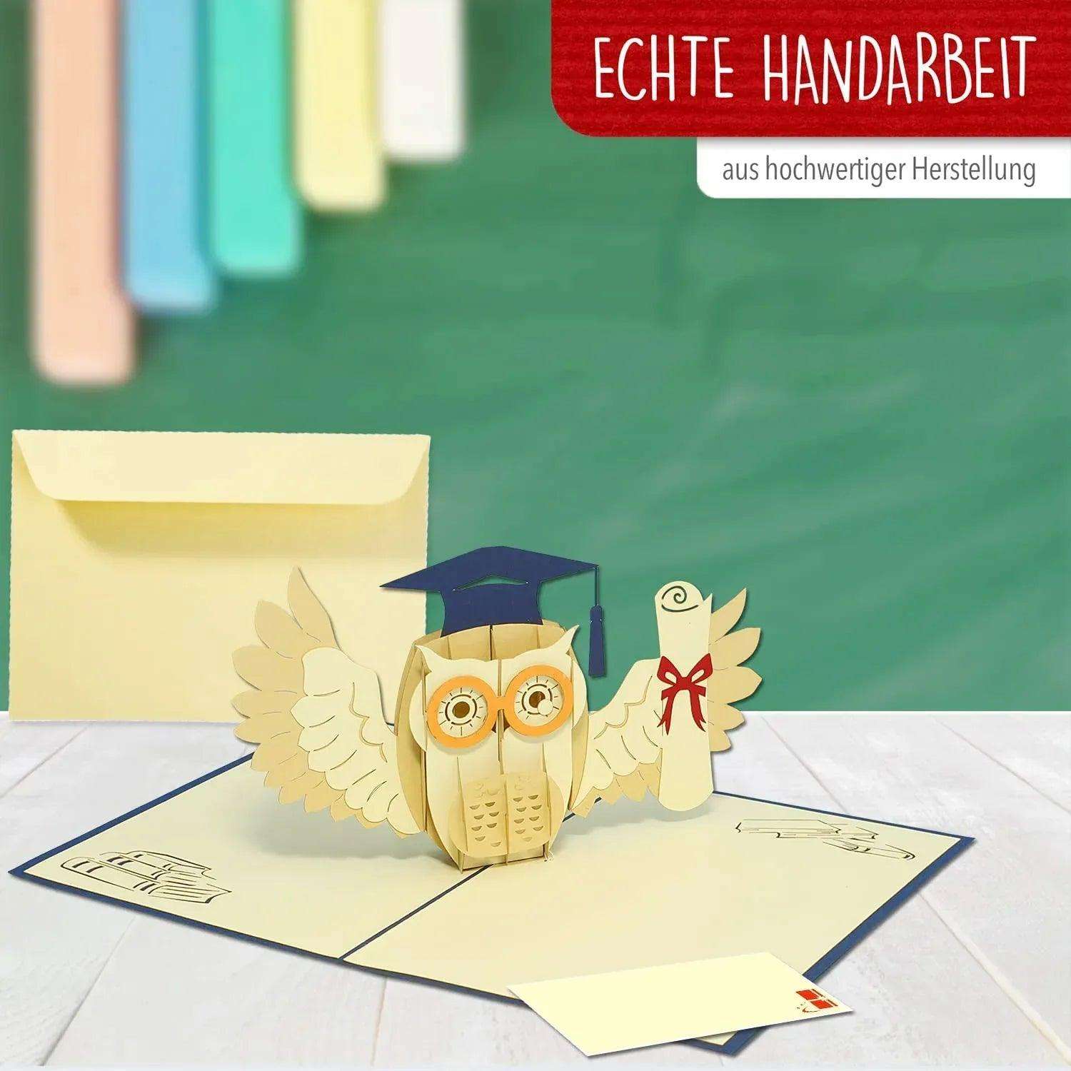 3D Pop-Up Karte Eule Urkunde Abschluss, N284 LINPopUp N284