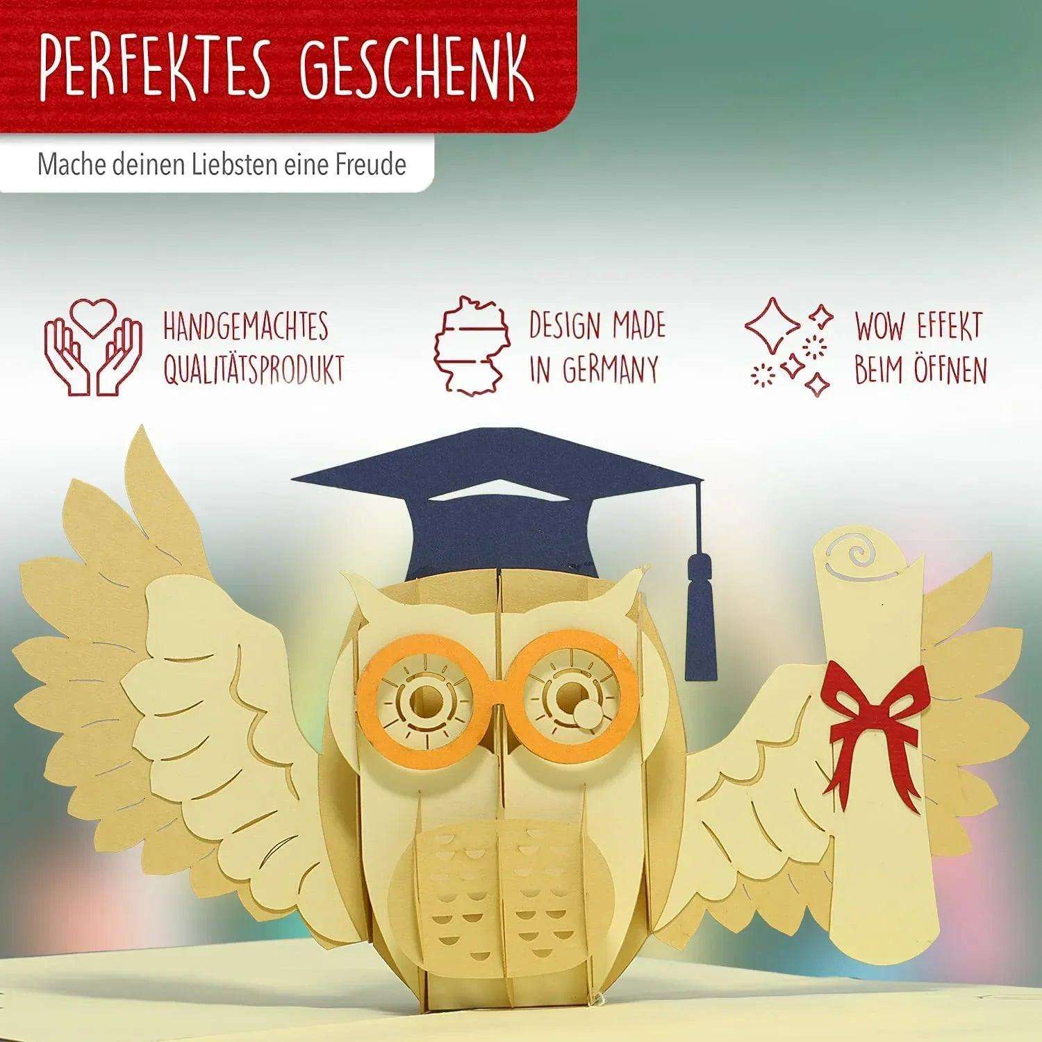 3D Pop-Up Karte Eule Urkunde Abschluss, N284 LINPopUp N284