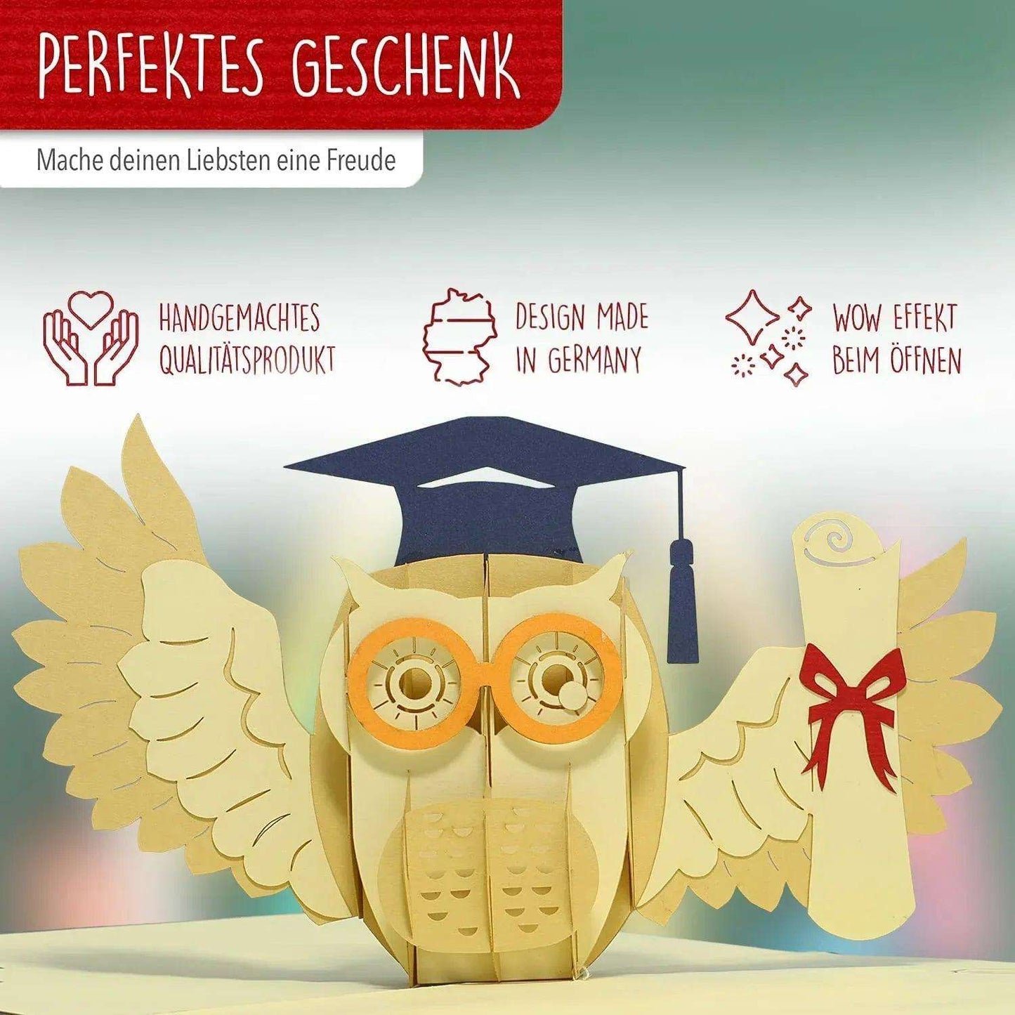 3D Pop-Up Karte Eule Urkunde Abschluss, N284 - LINPopUp