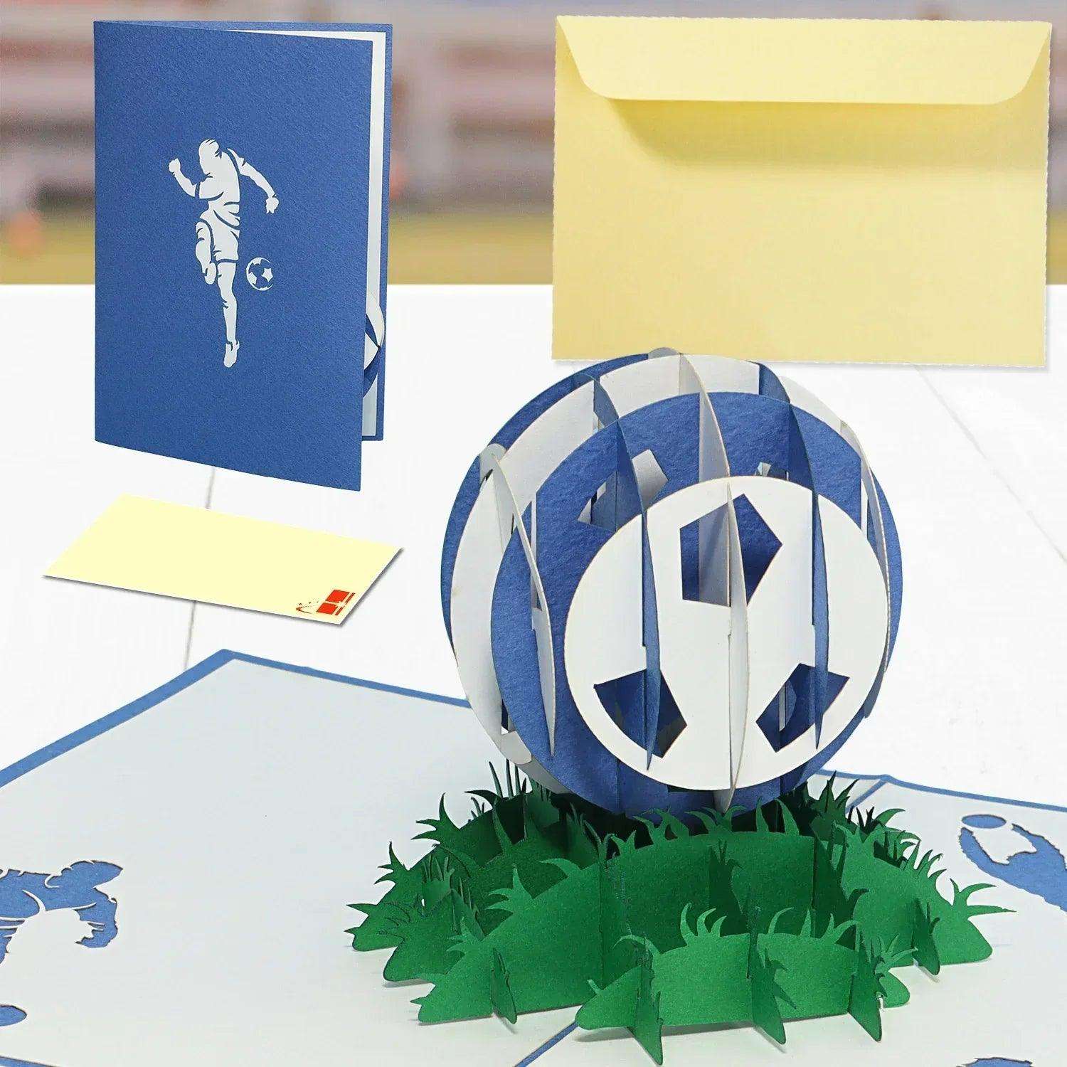 3D Pop-Up Karte Fußball Blau, N306 - LINPopUp