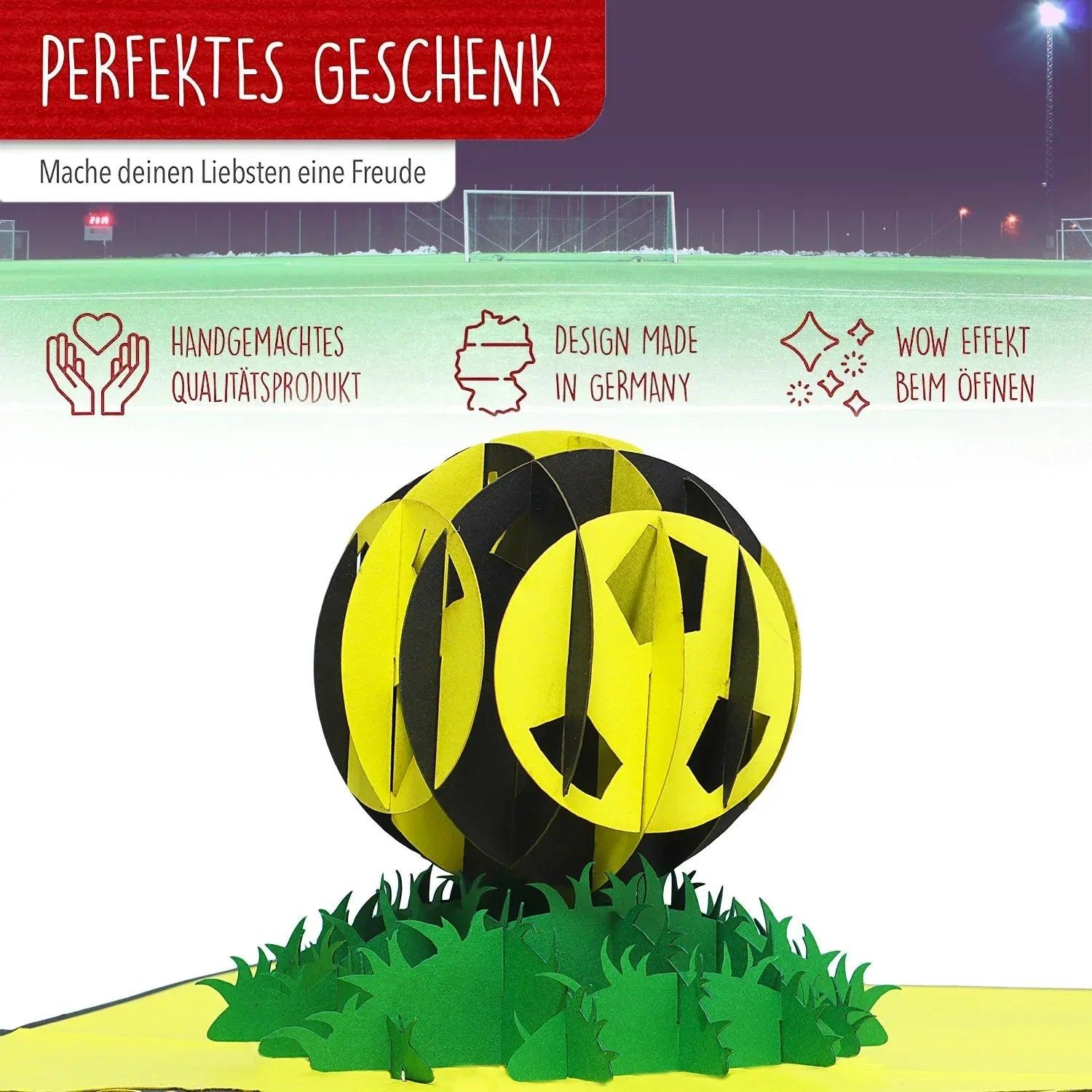 3D Pop-Up Karte Fußball Gelb Schwarz, N304 - LINPopUp