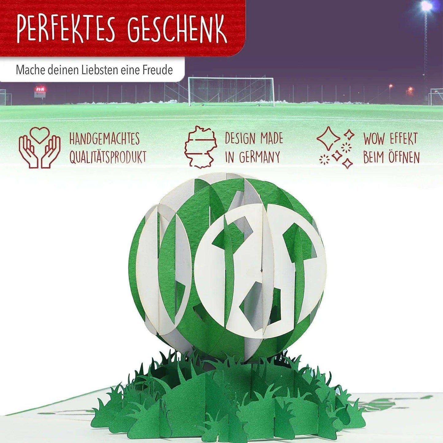 3D Pop-Up Karte Fußball Grün Weiß, N307 - LINPopUp
